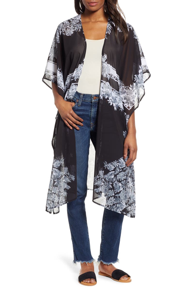 NORDSTROM Floral Kimono, Main, color, BLACK BLOOM KAFTAN