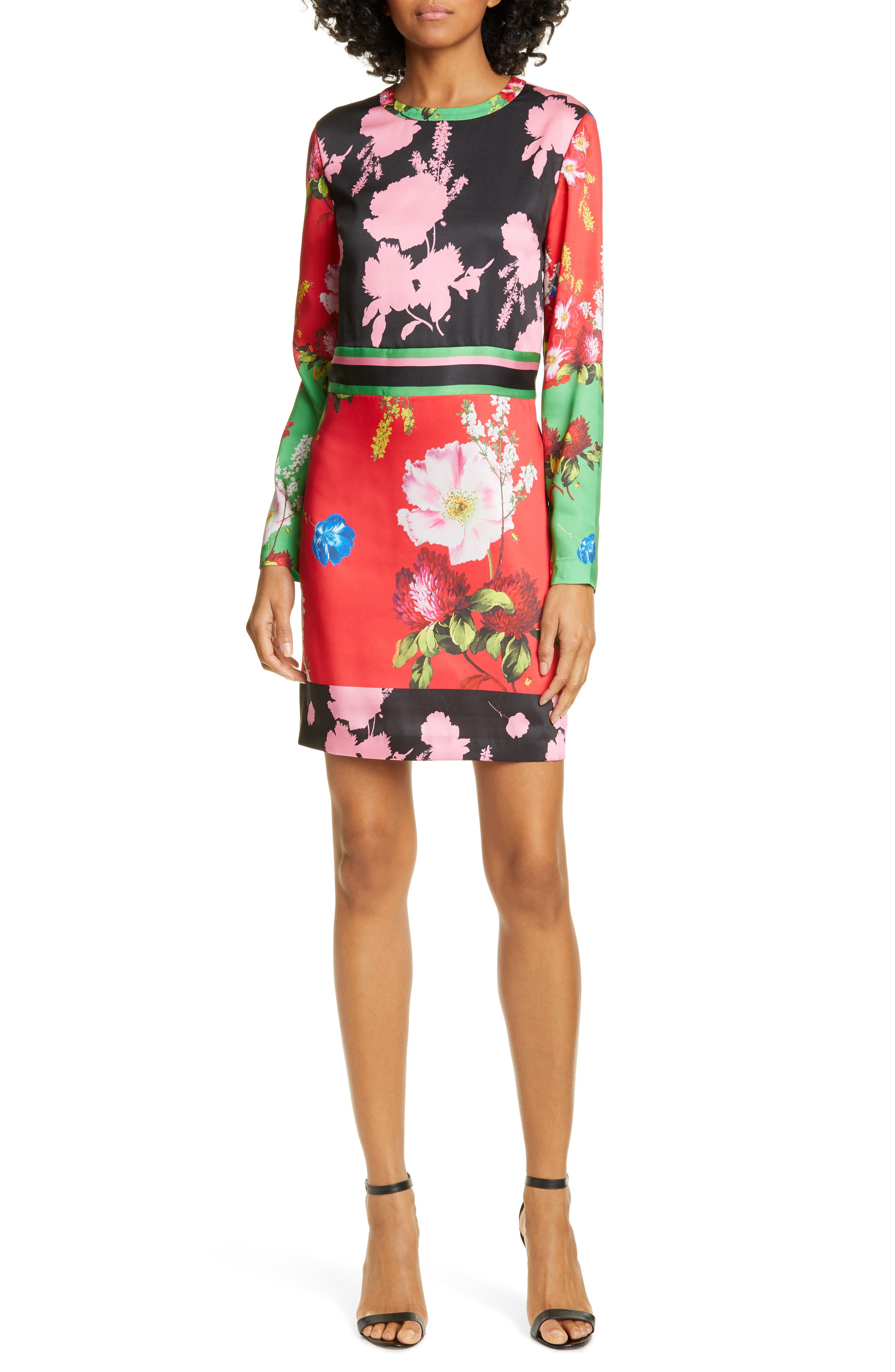 Ted Baker London Berry Sundae Floral Long Sleeve Dress, Red