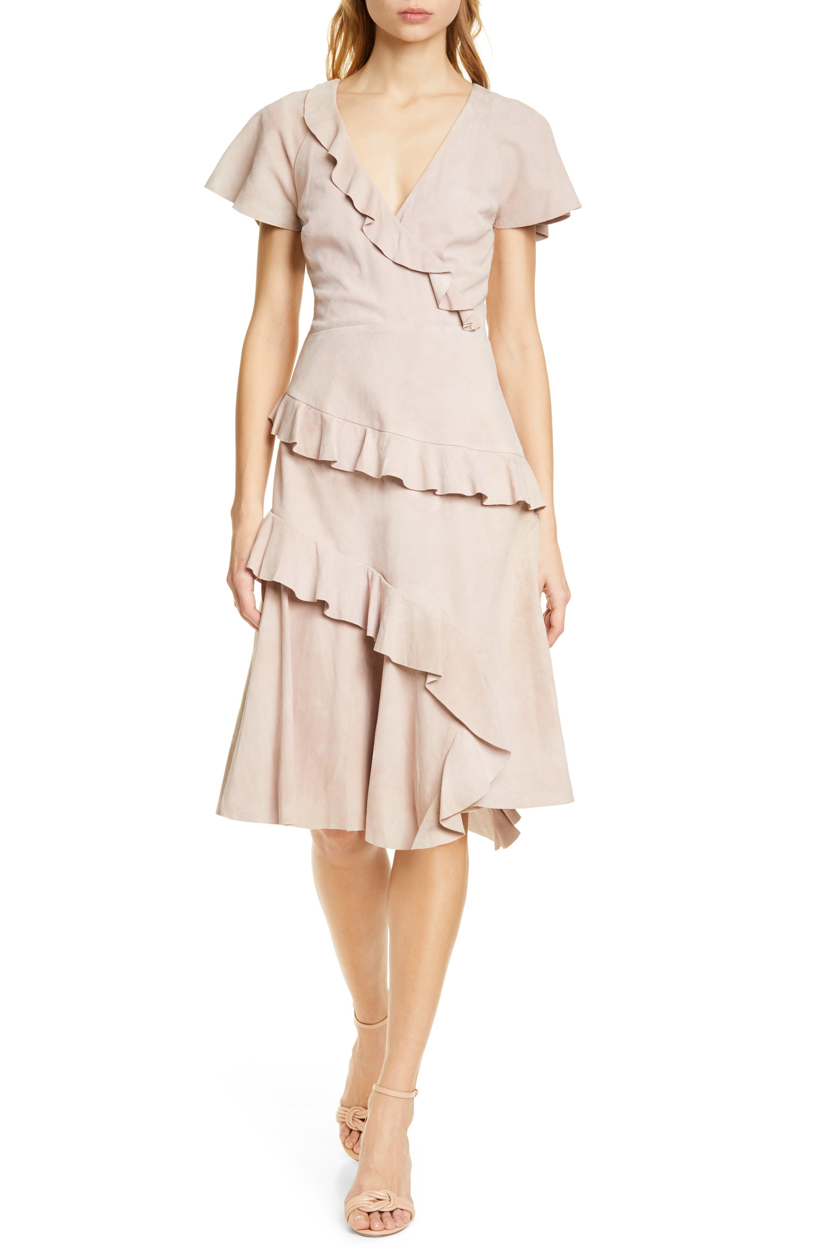 Joie Orita Suede Ruffle Dress, Pink