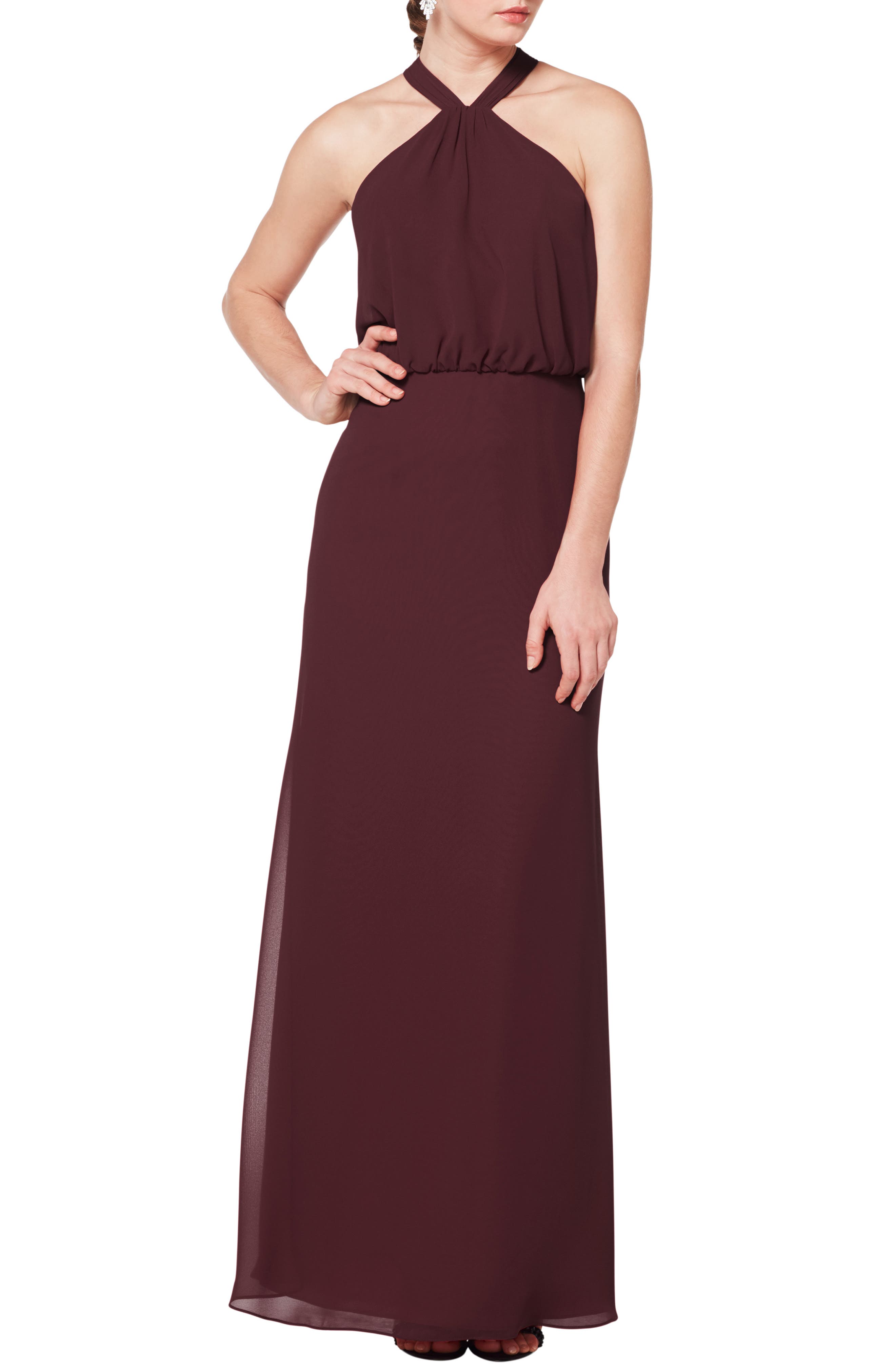 #levkoff Halter Neck Blouson Bodice Evening Dress, Burgundy