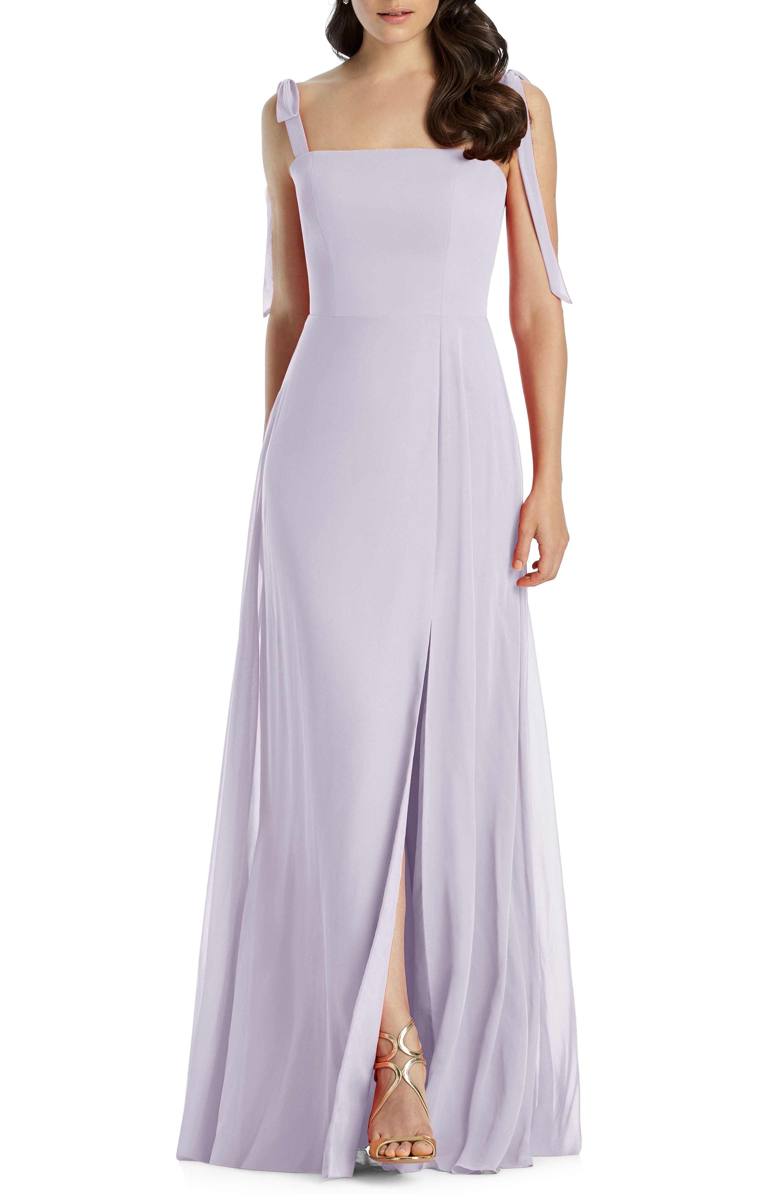 Dessy Collection Shoulder Tie Chiffon Evening Dress, Purple