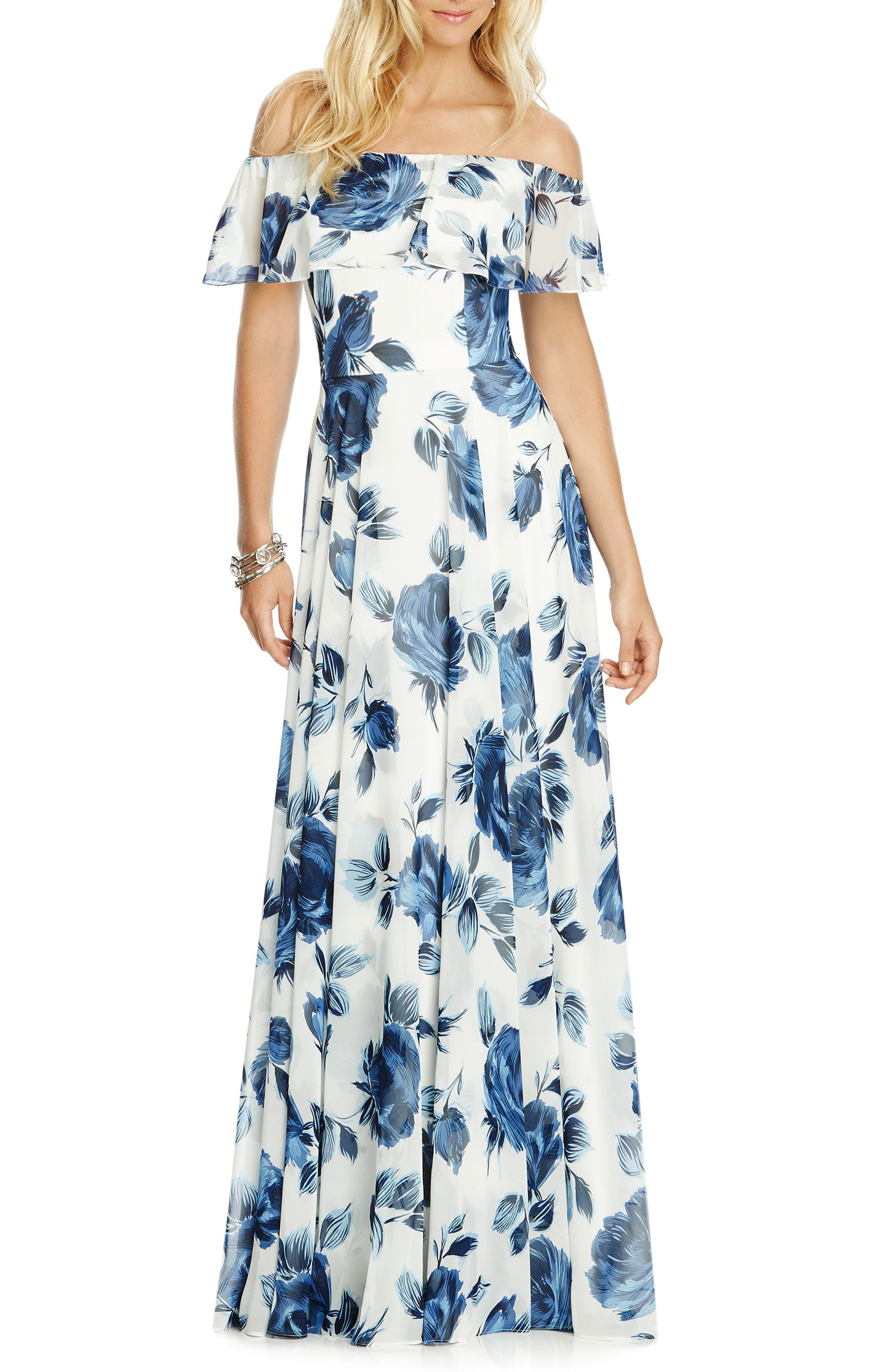 After Six Floral Chiffon Off The Shoulder Gown