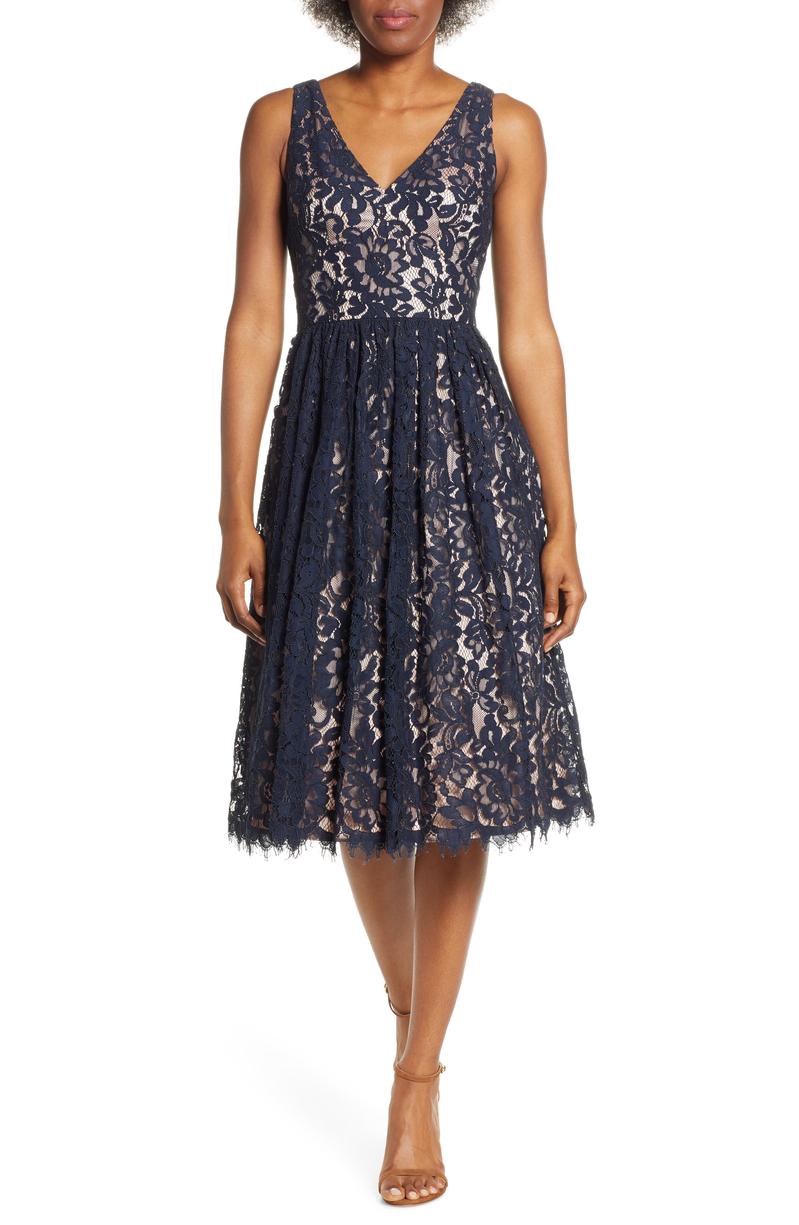 Eliza J Floral Lace Dress, Blue