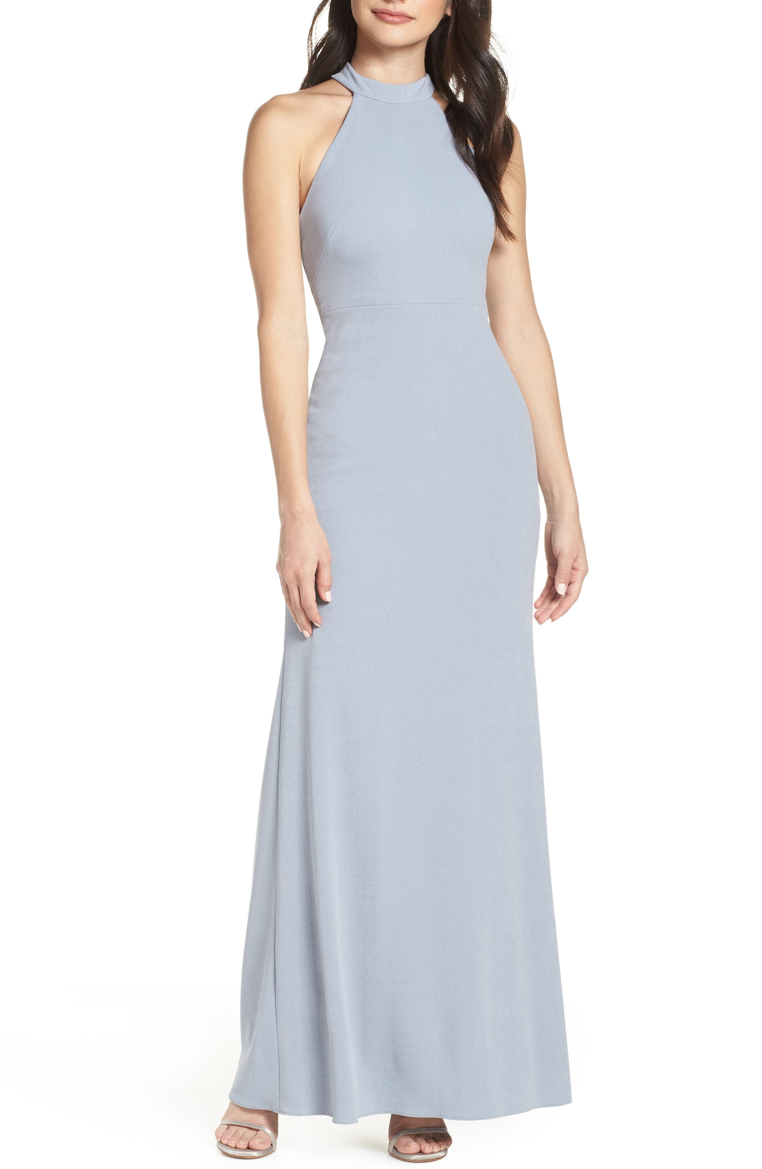After Six Halter Neck Stretch Crepe Evening Dress, Grey