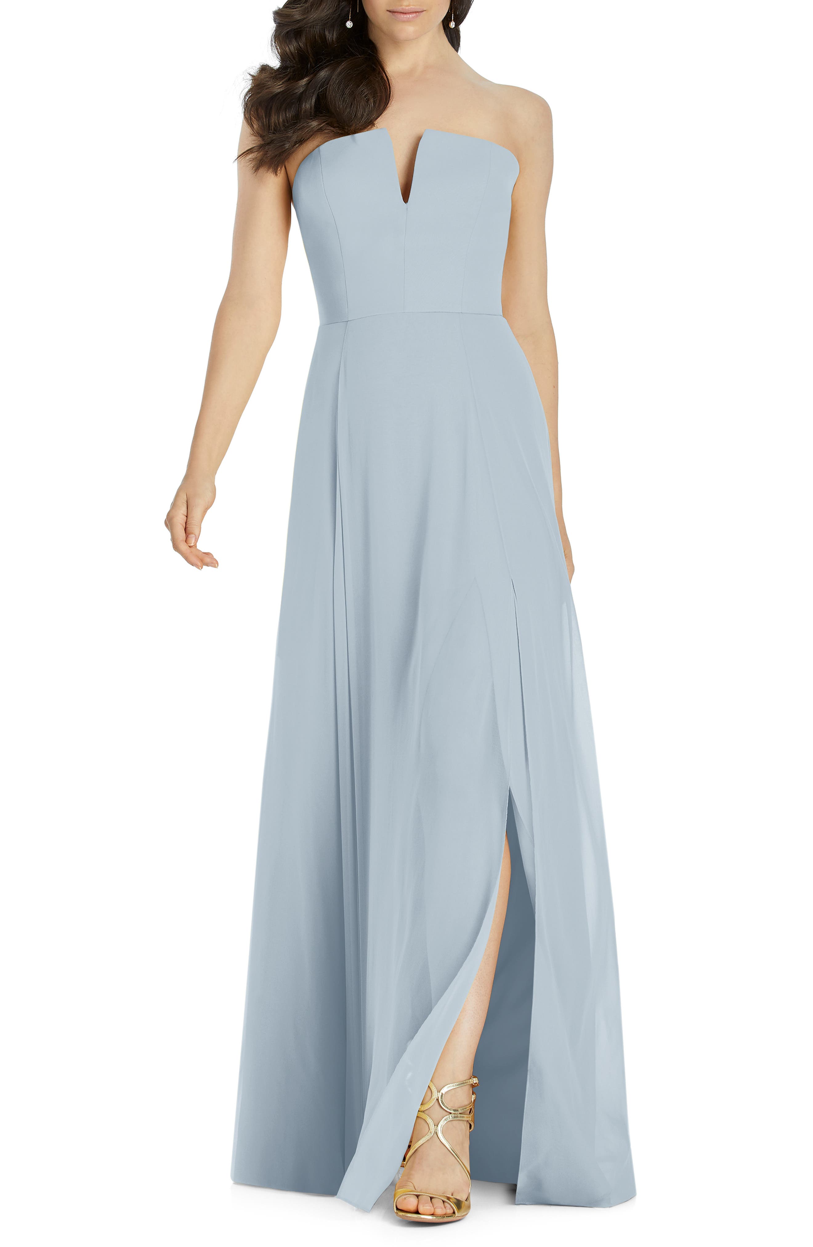 Dessy Collection Strapless Chiffon Evening Dress, Blue