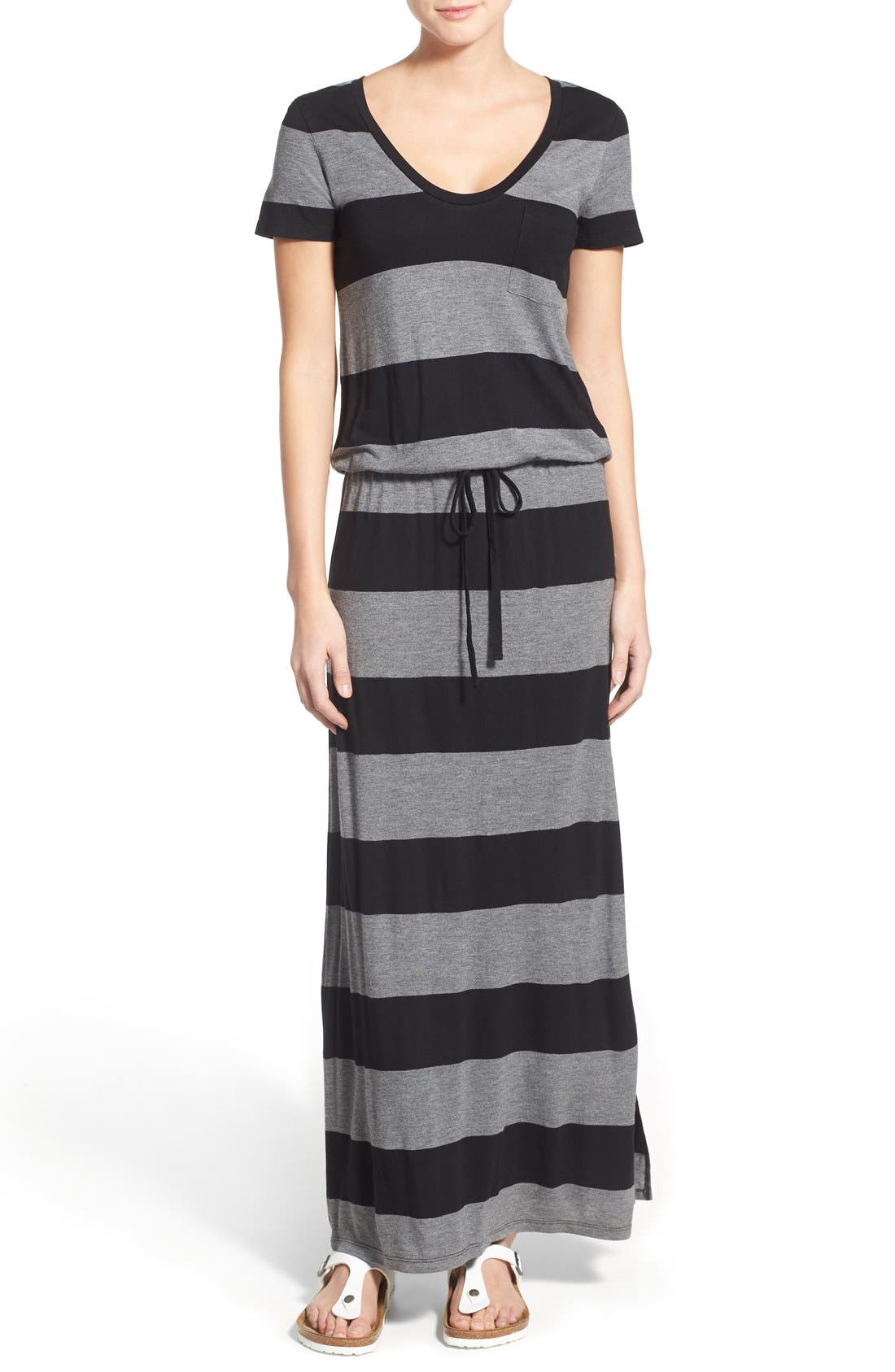 Petite Caslon Drawstring Jersey Maxi Dress, Black