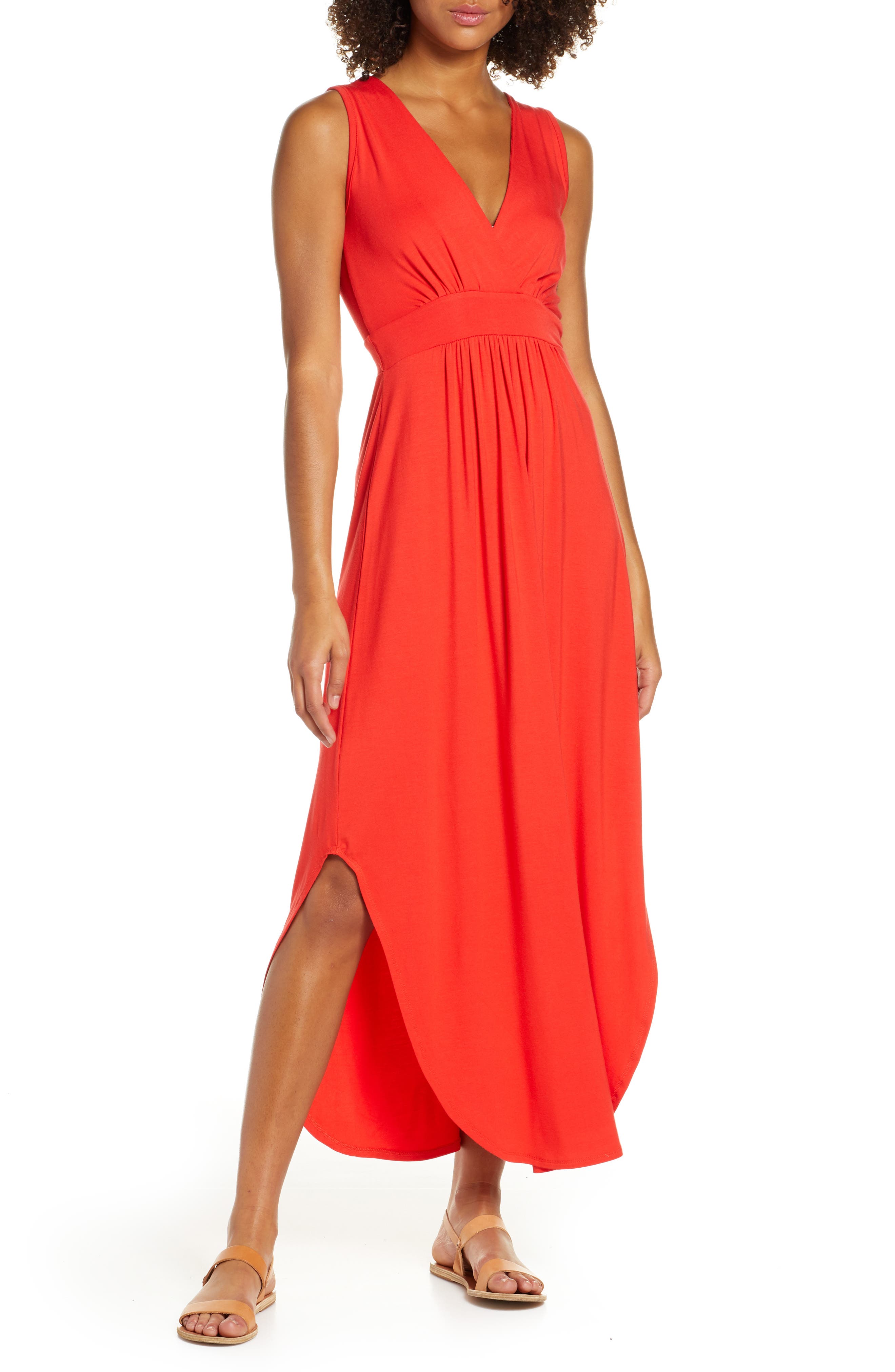 Fraiche By J V-Neck Jersey Dress, Red