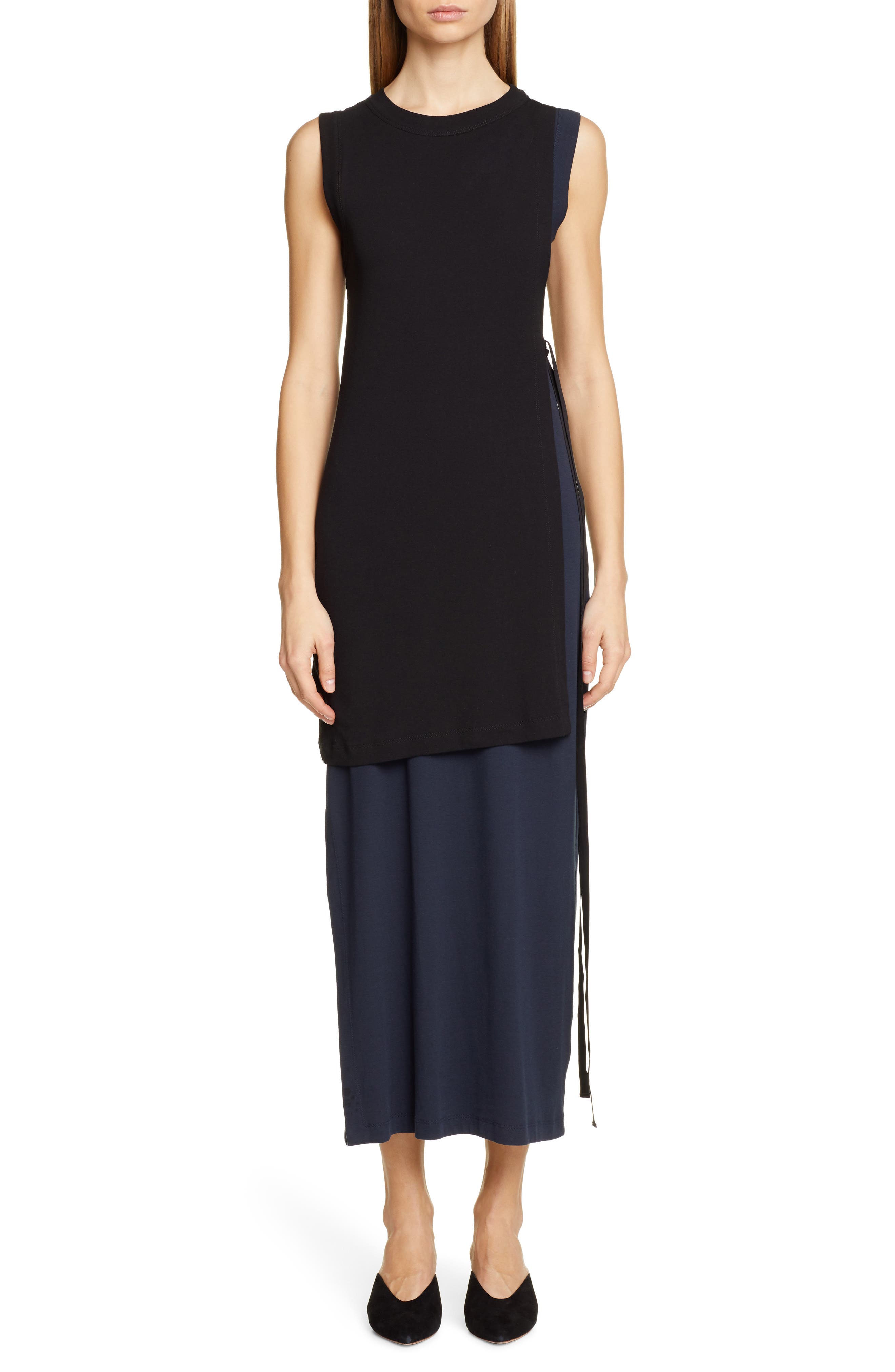 Rosetta Getty Layered Split Side Cotton Dress, Black