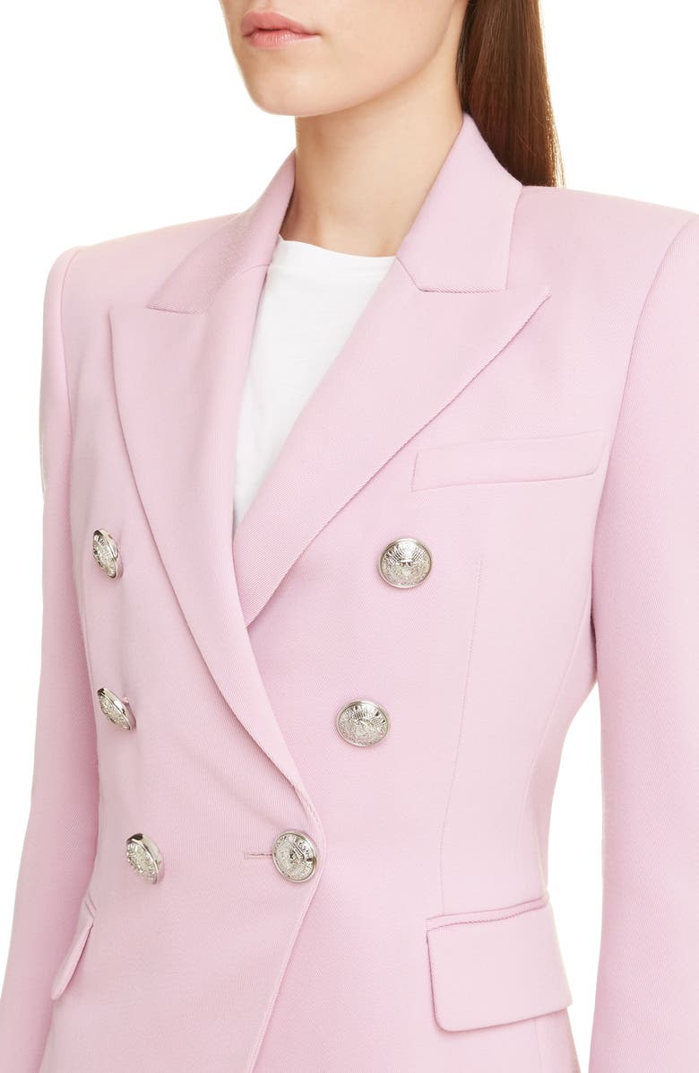 Balmain Classic Double-Breasted Grain De Poudre Blazer In Pink