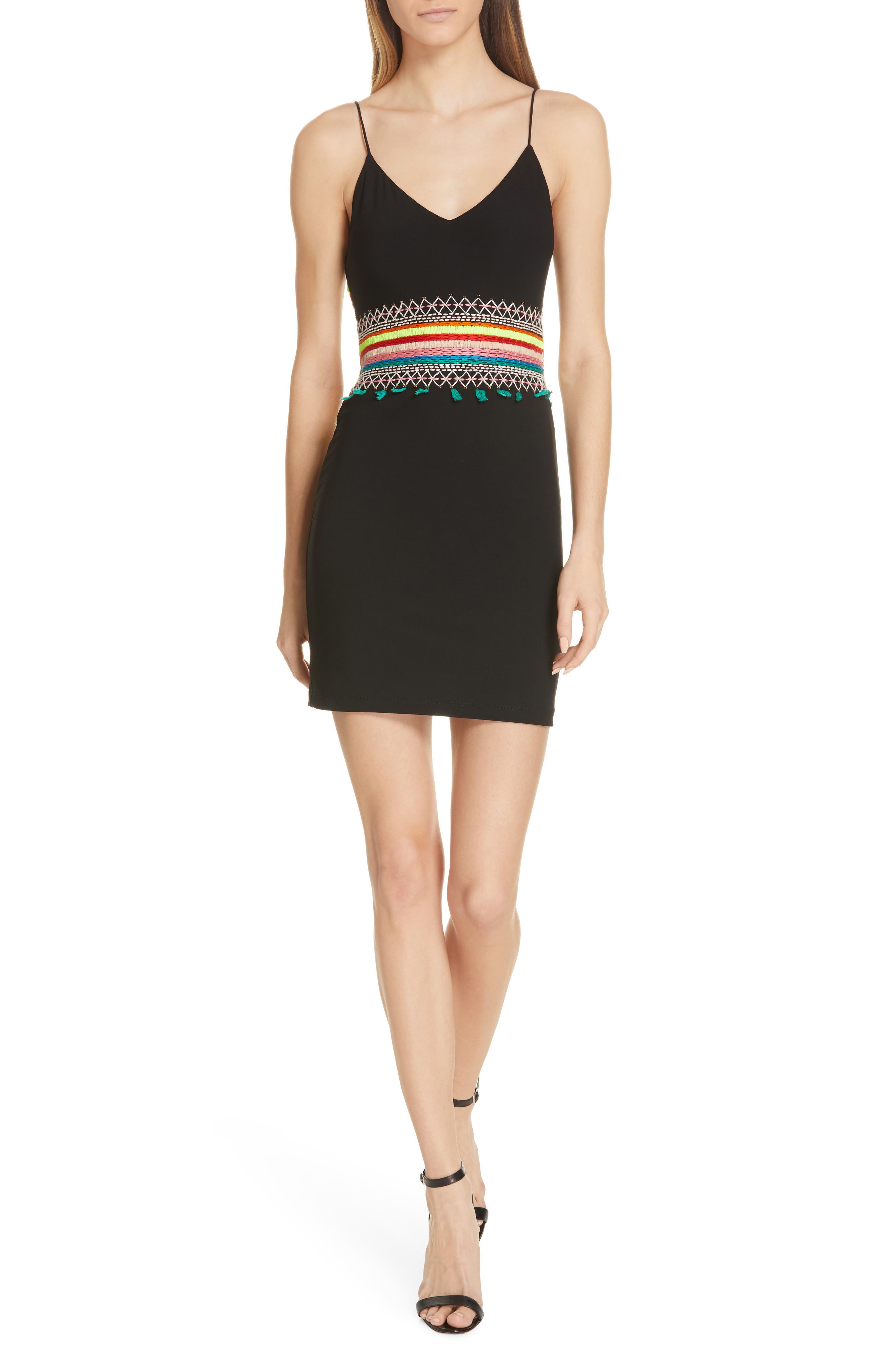 Alice + Olivia Loralee Embroidered Fitted Minidress, Black