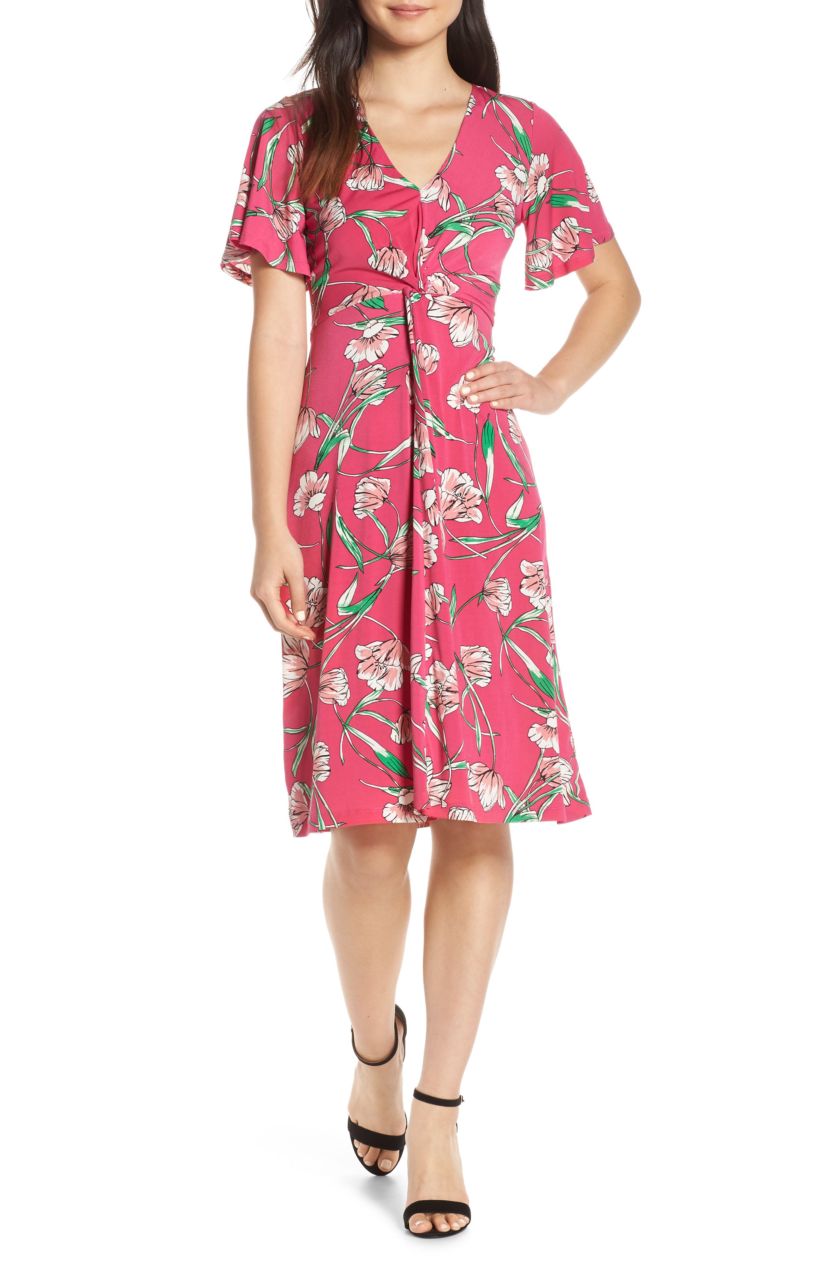 Leota Betty Flutter Sleeve Jersey Dress, Pink