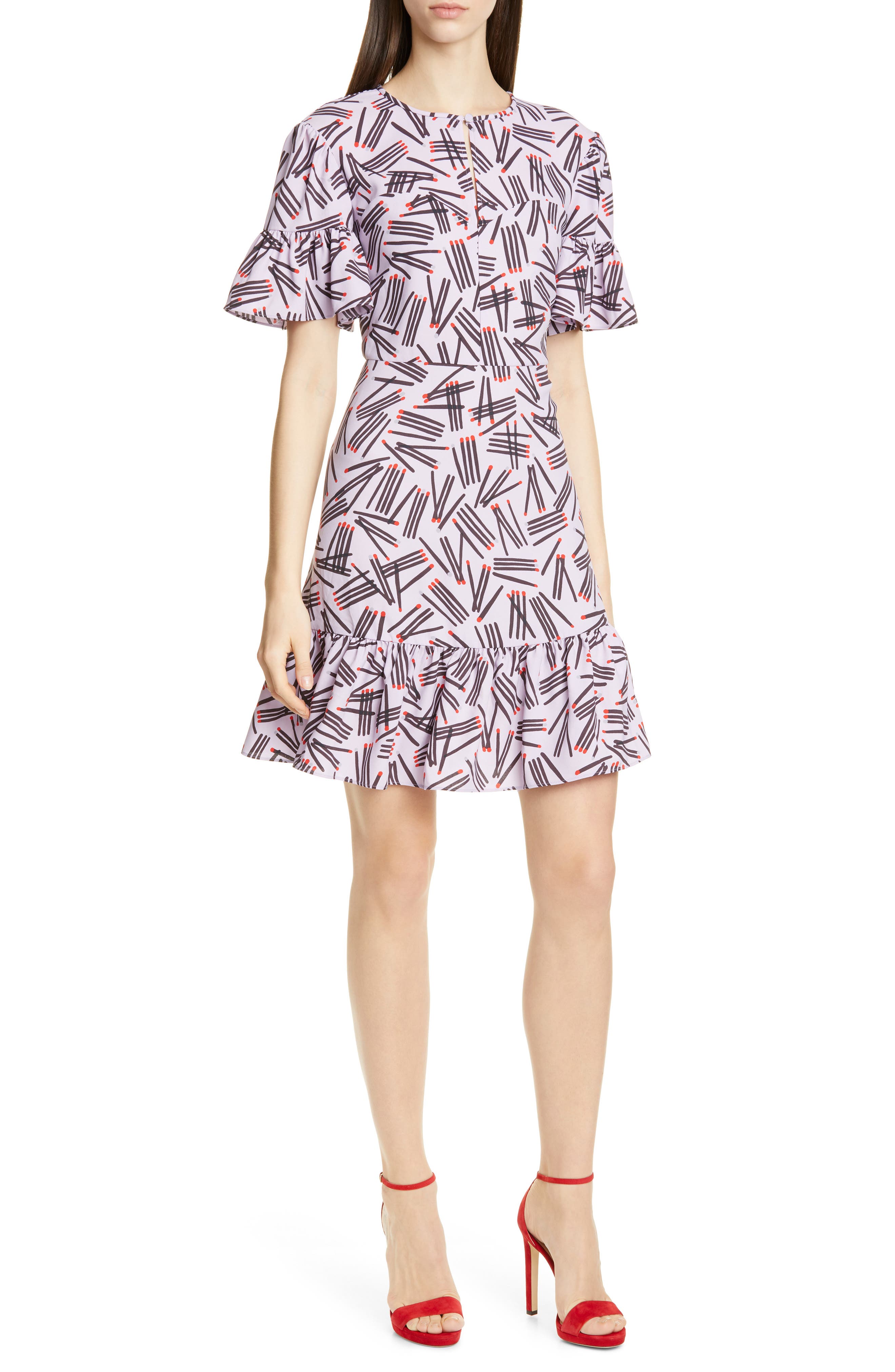 Kate Spade New York Matches Print Ruffle Trim Dress, Purple