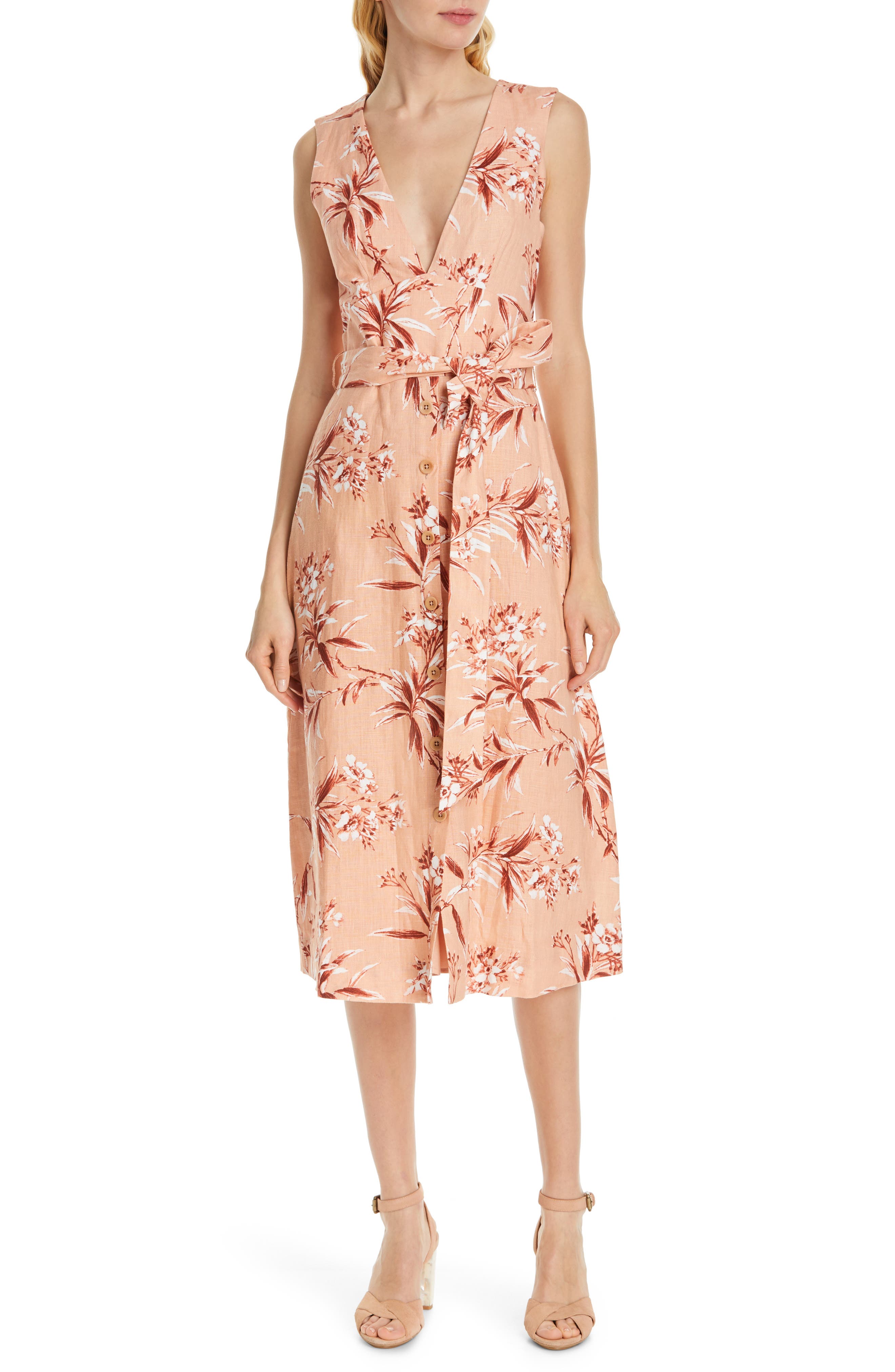 Joie Ethelda Floral Midi Linen Dress, Pink