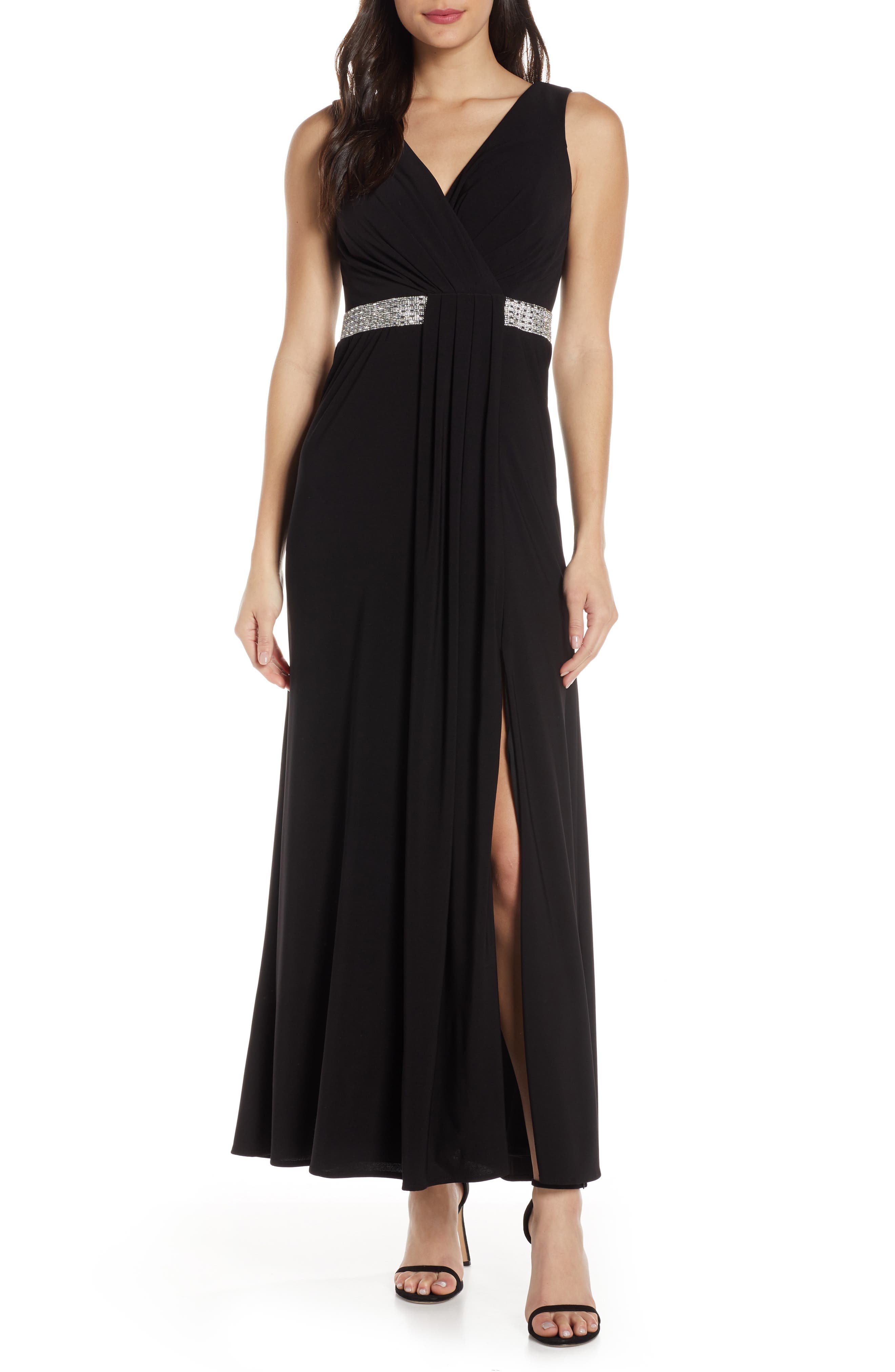 Morgan & Co. Pleat Front Evening Gown, Black