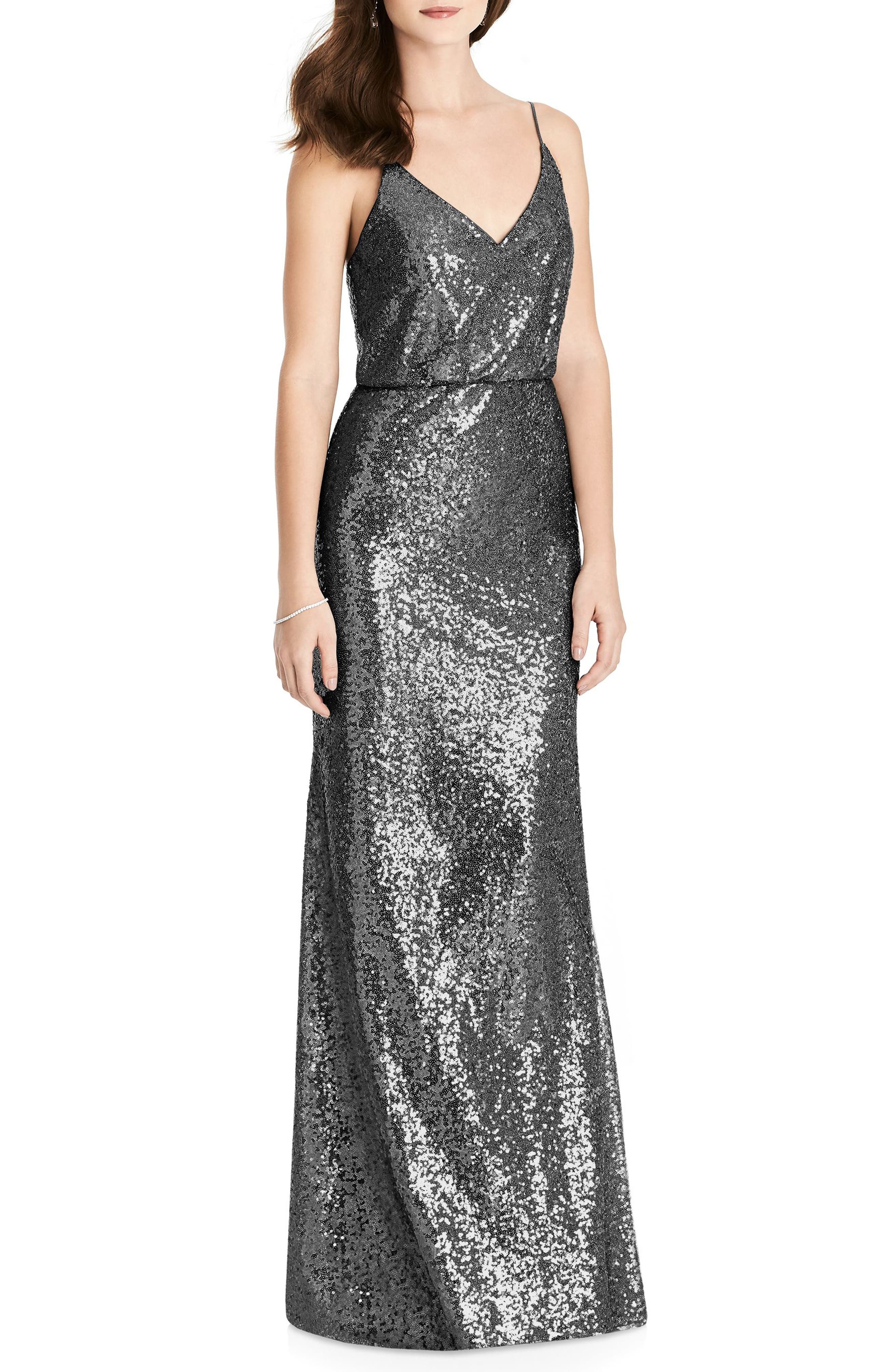 After Six Sequin Blouson Gown, Metallic