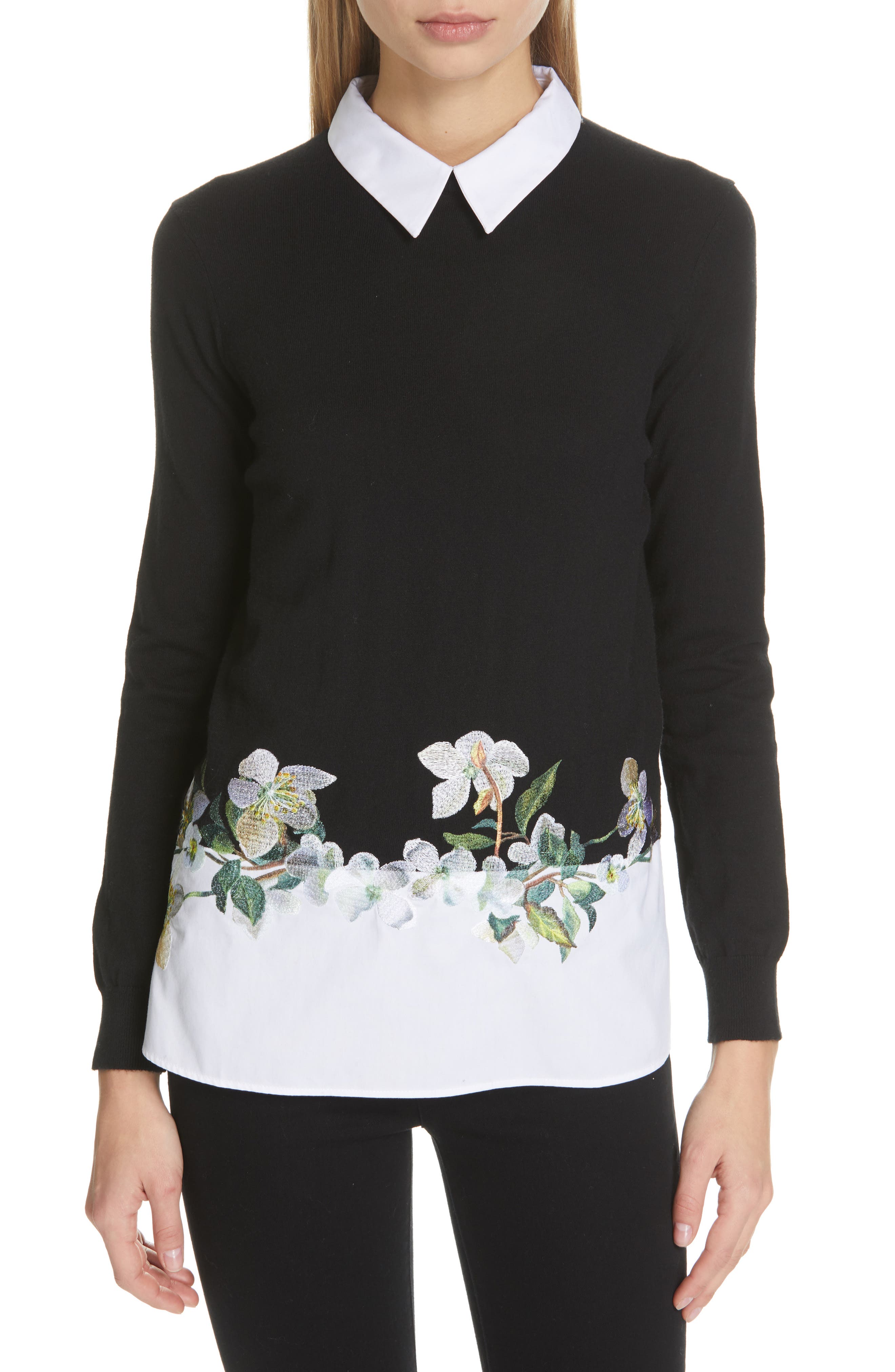 Ted Baker London Floral Embroidered Layered Sweater Nordstrom