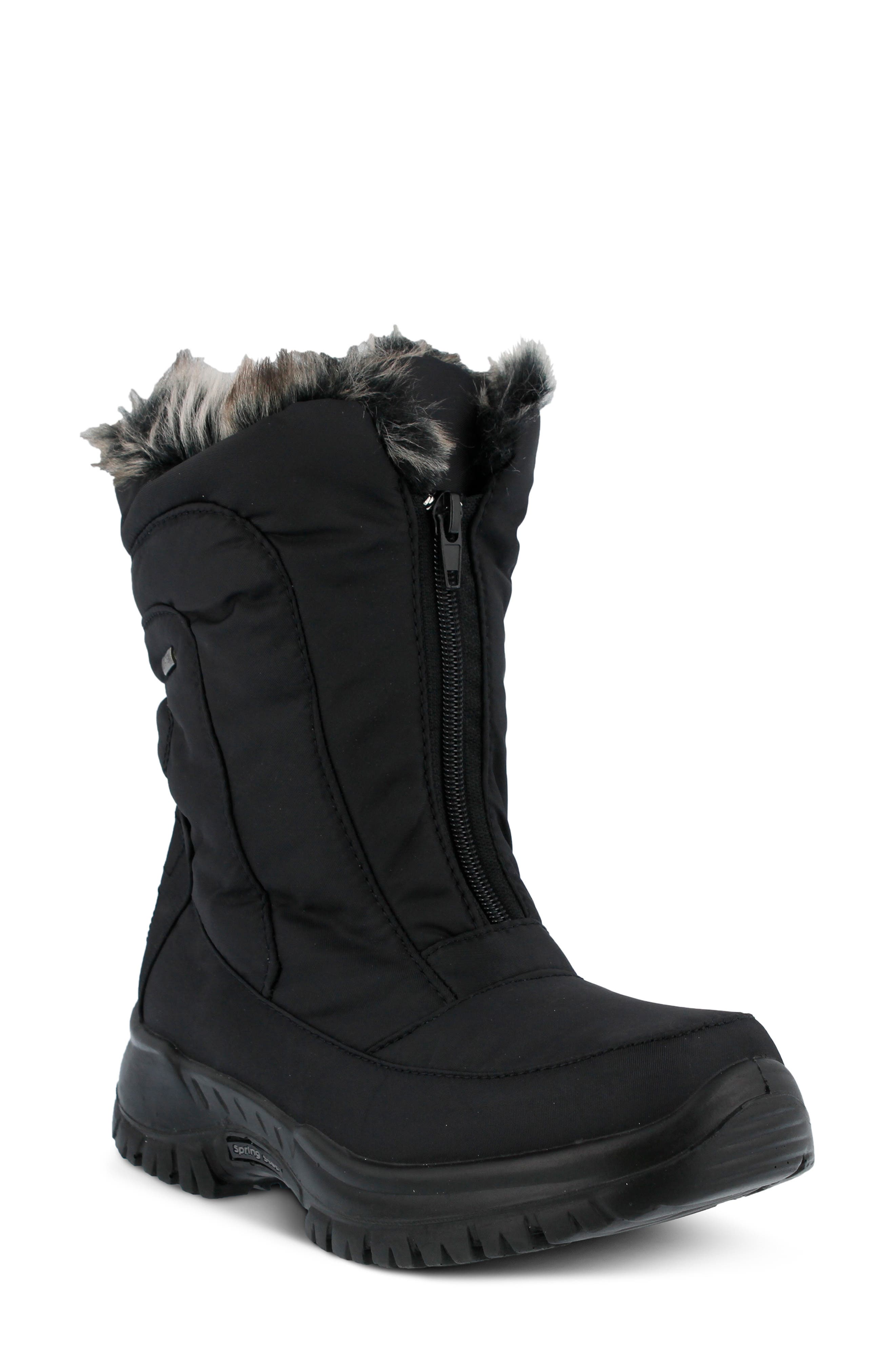 Spring Step Zigzag Waterproof Faux Fur Bootie - Black
