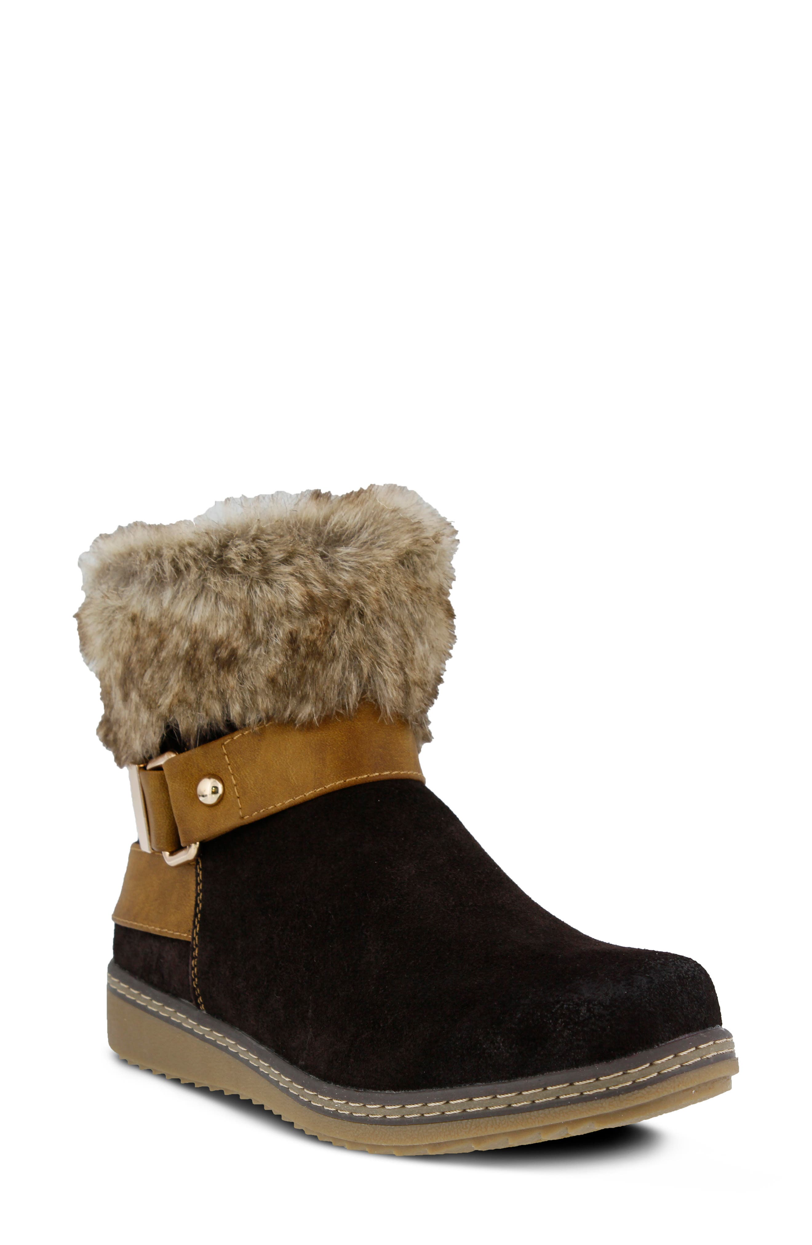 Spring Step Water Resistant Faux Fur Bootie - Brown