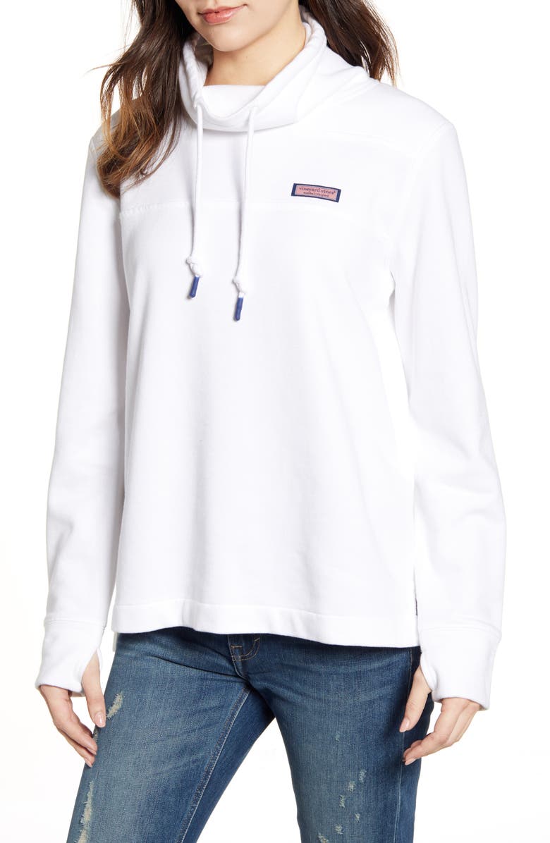 Vineyard Vines Classic Garment Dyed Funnel Neck Sweatshirt In White Cap