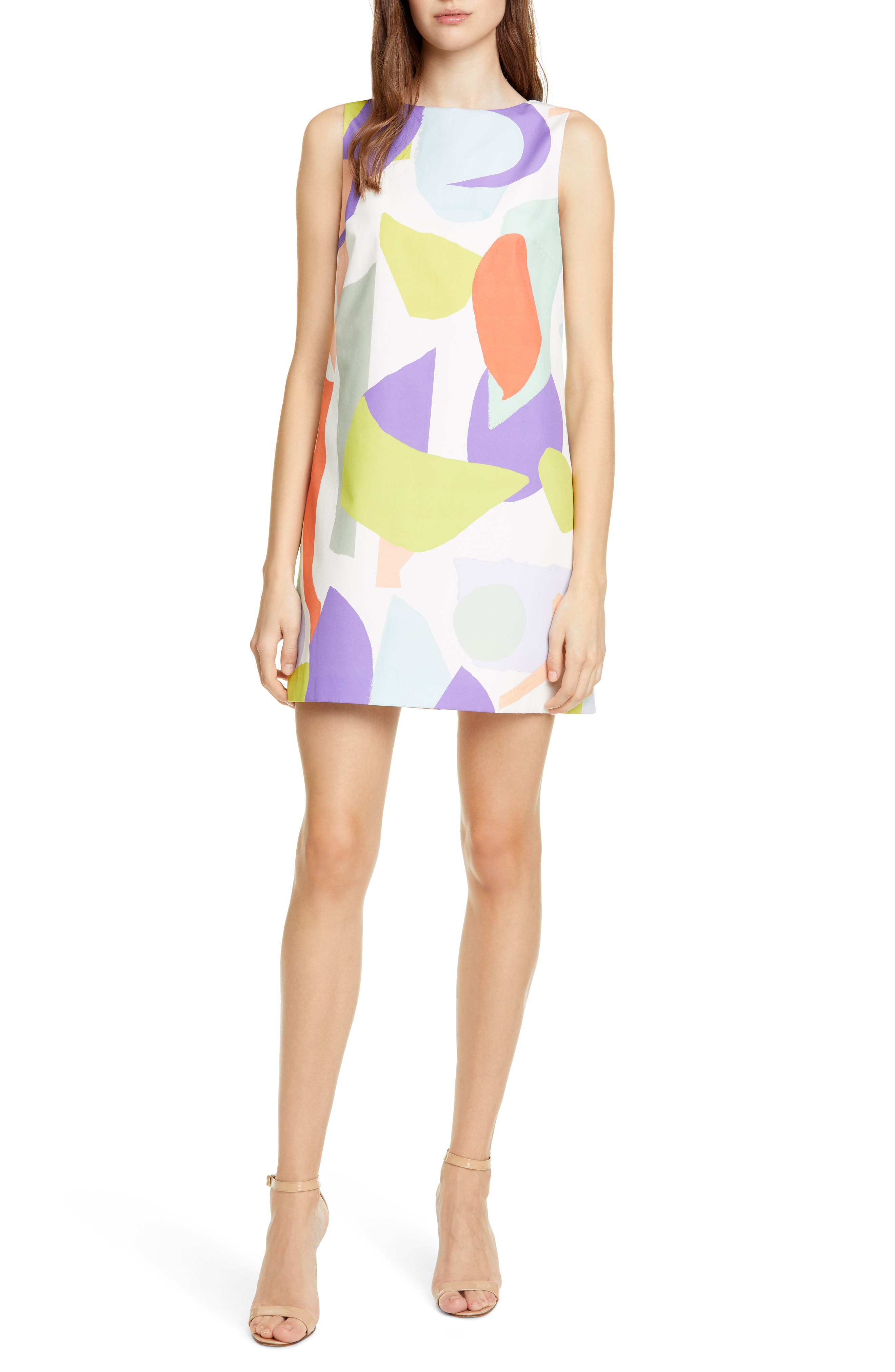 Alice + Olivia Clyde Geo Collage Minidress, Ivory