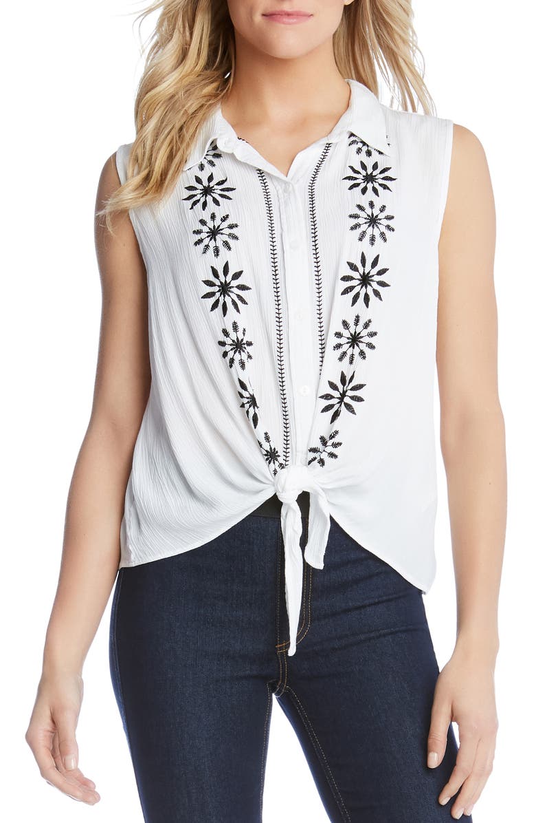 Karen Kane Tops EMBROIDERED TIE FRONT TOP