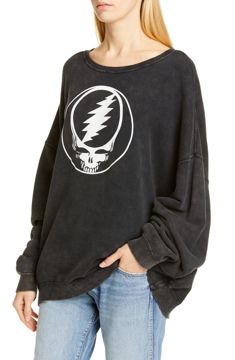 R13 Steal Your Face Oversized Graphic Sweatshirt In Acid Black