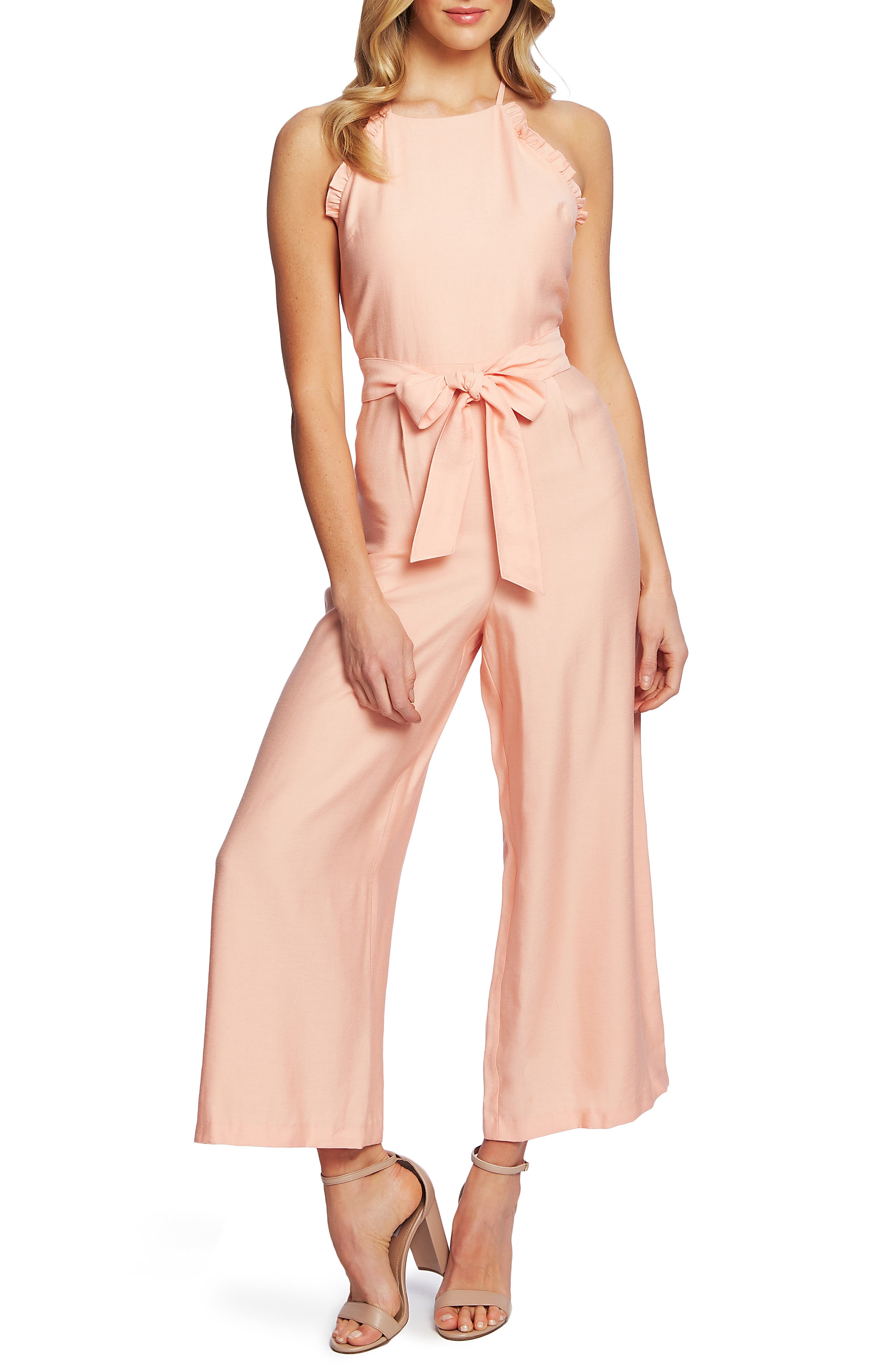 Cece Ruffle Halter Neck Jumpsuit, Coral