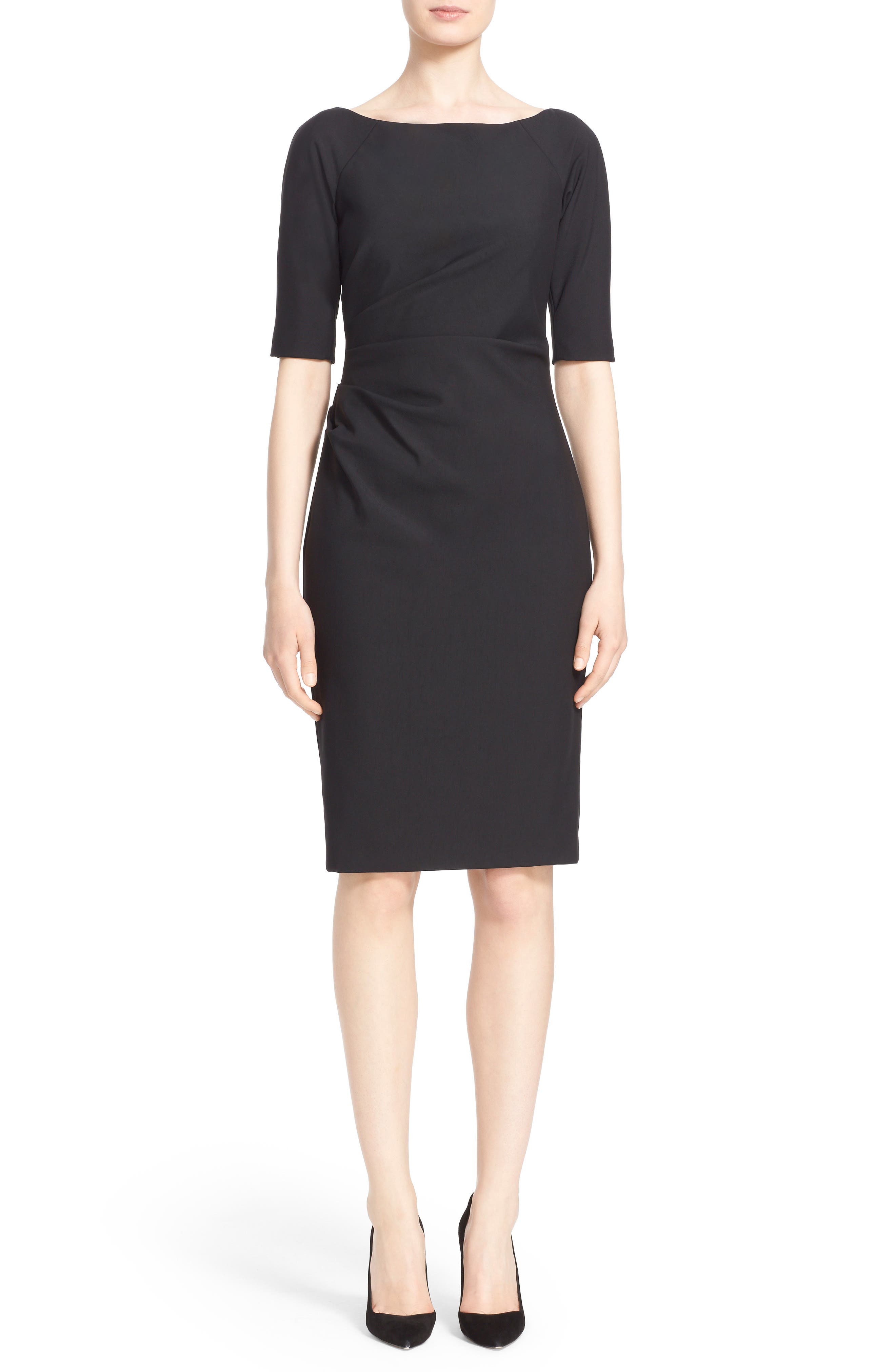 Lela Rose Side Ruched Stretch Twill Dress