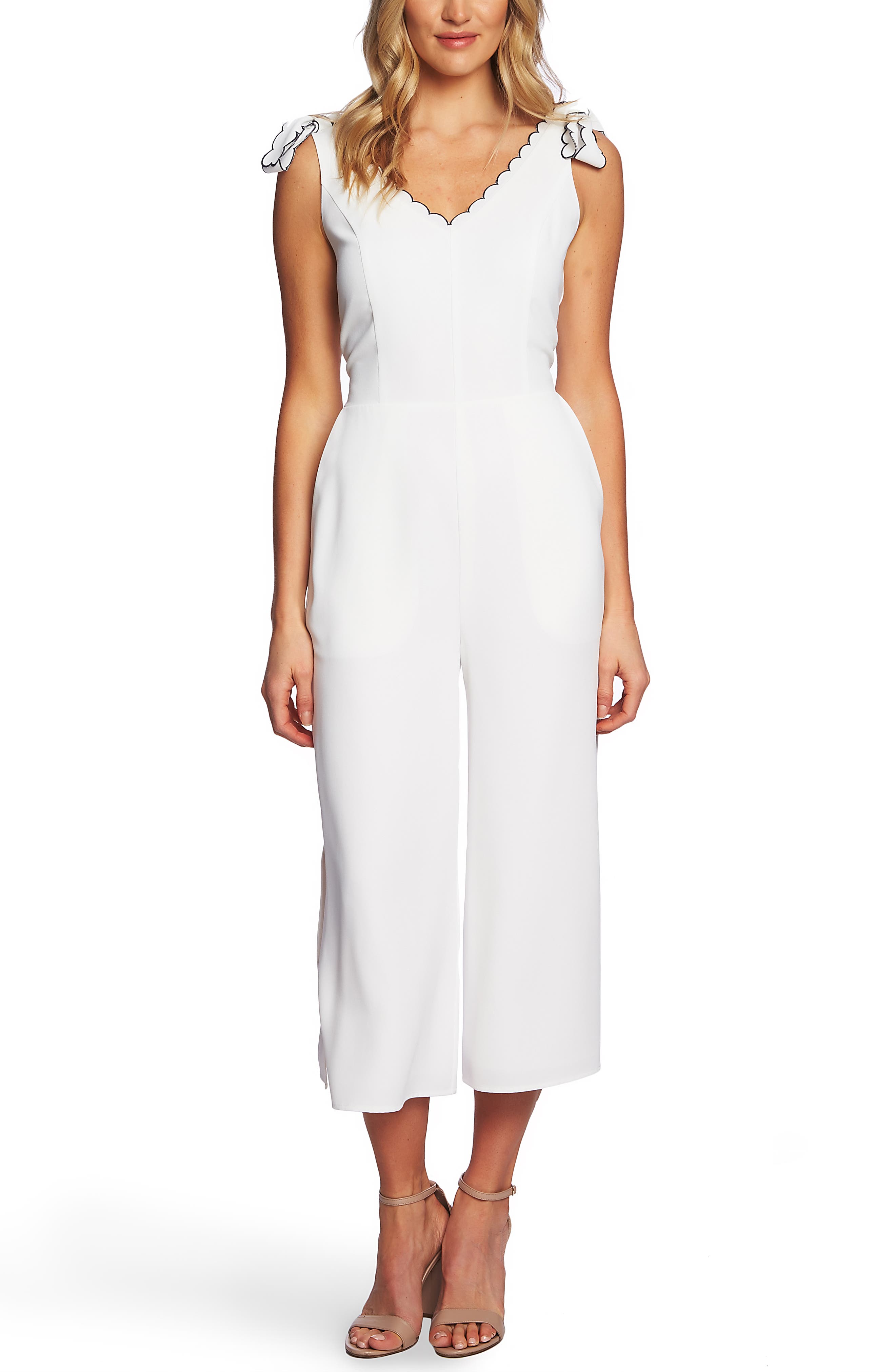 Cece Sleeveless Tie Shoulder Jumpsuit, Ivory