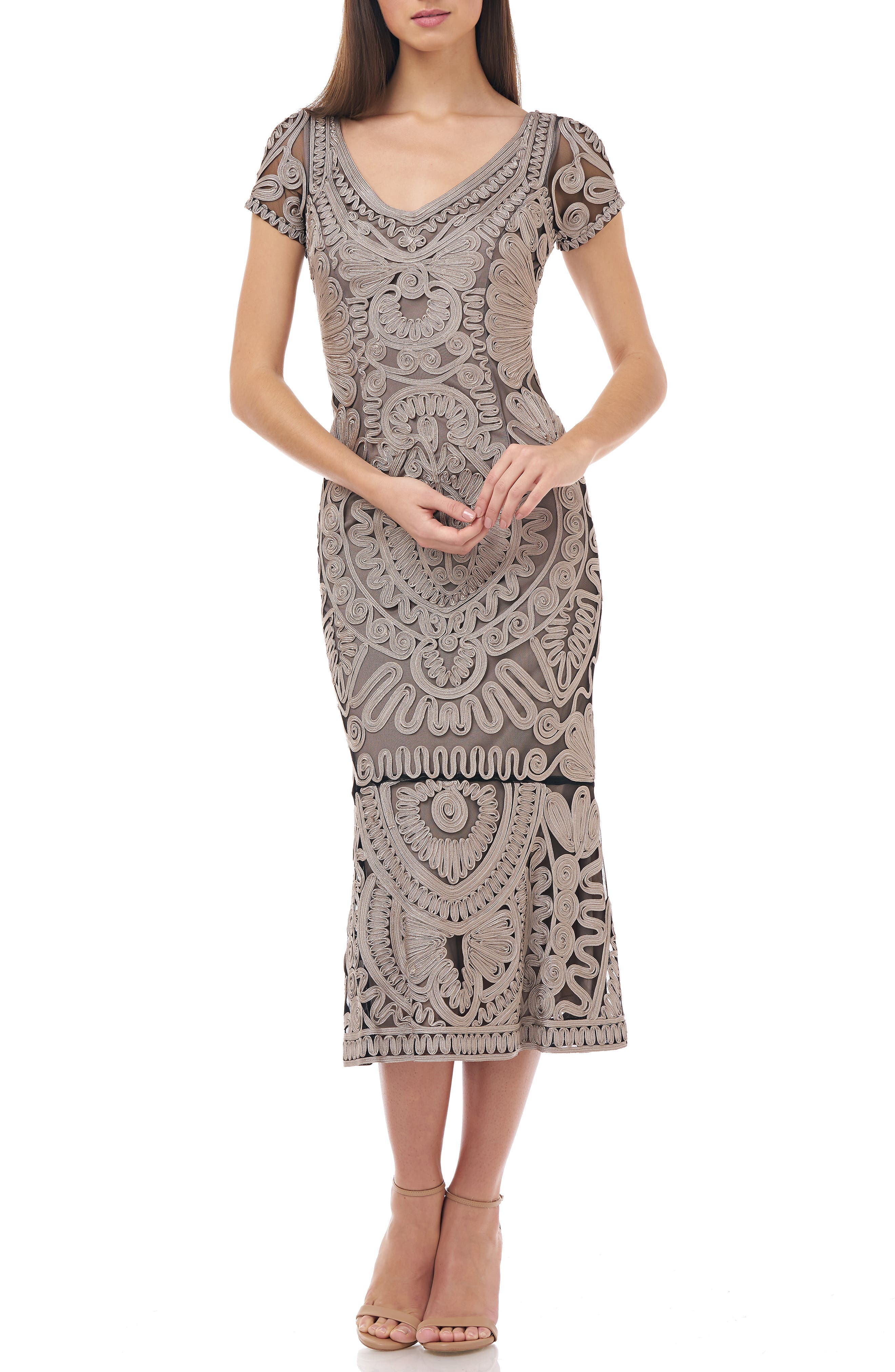 Js Collections Soutache Trumpet Dress, Beige
