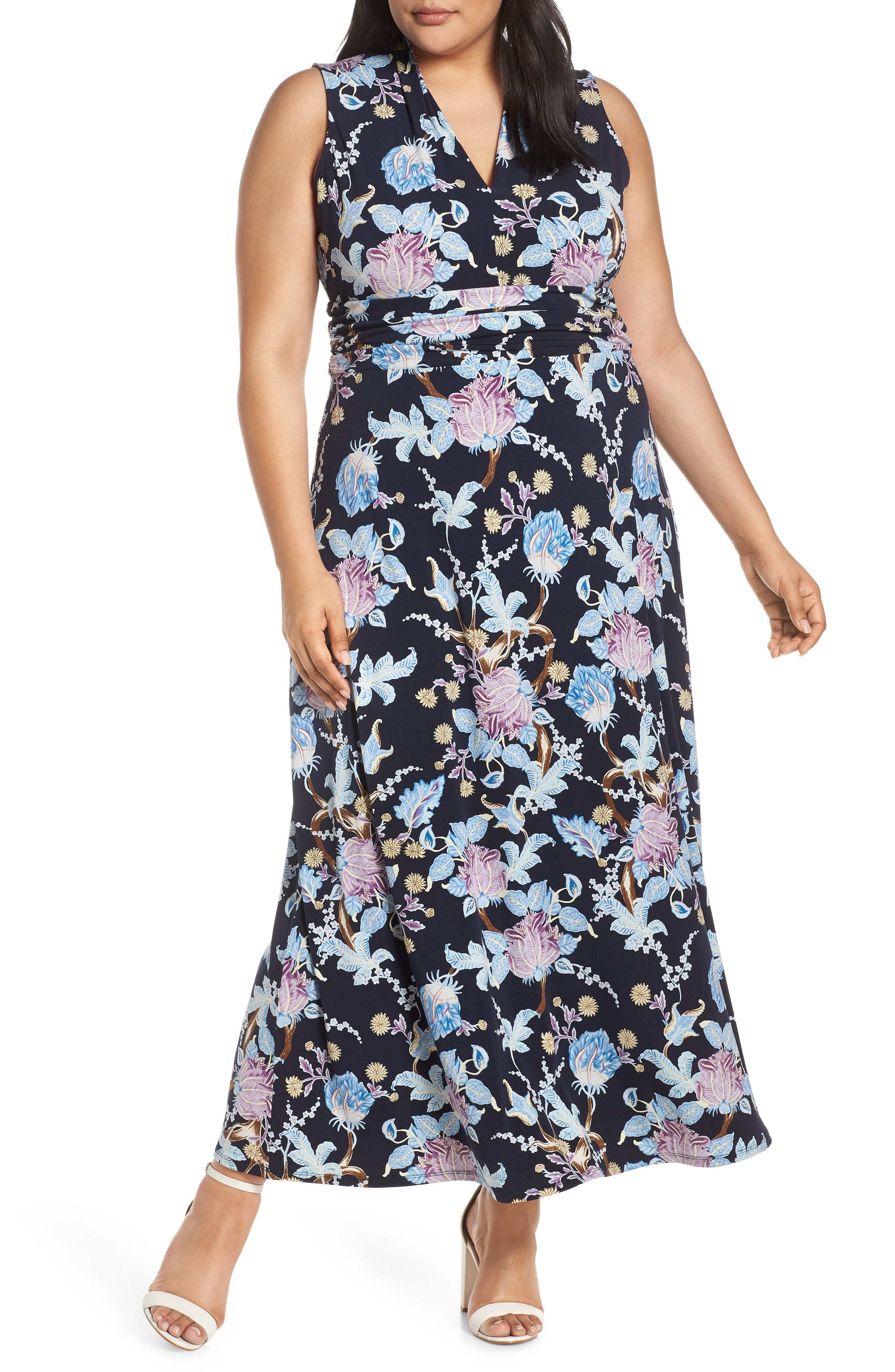 Plus Size Vince Camuto Poetic Blooms Sleeveless Maxi Dress, Blue