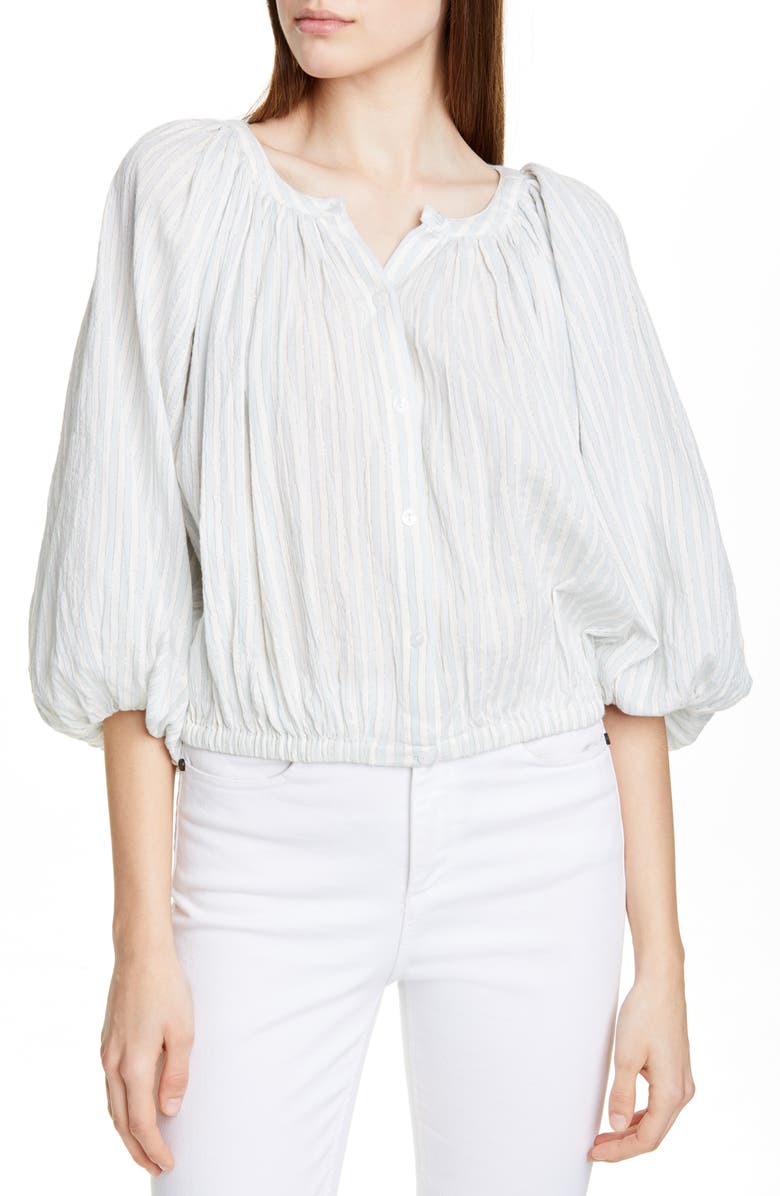 Mes Demoiselles Tops AQUARELLA METALLIC STRIPE PEASANT TOP