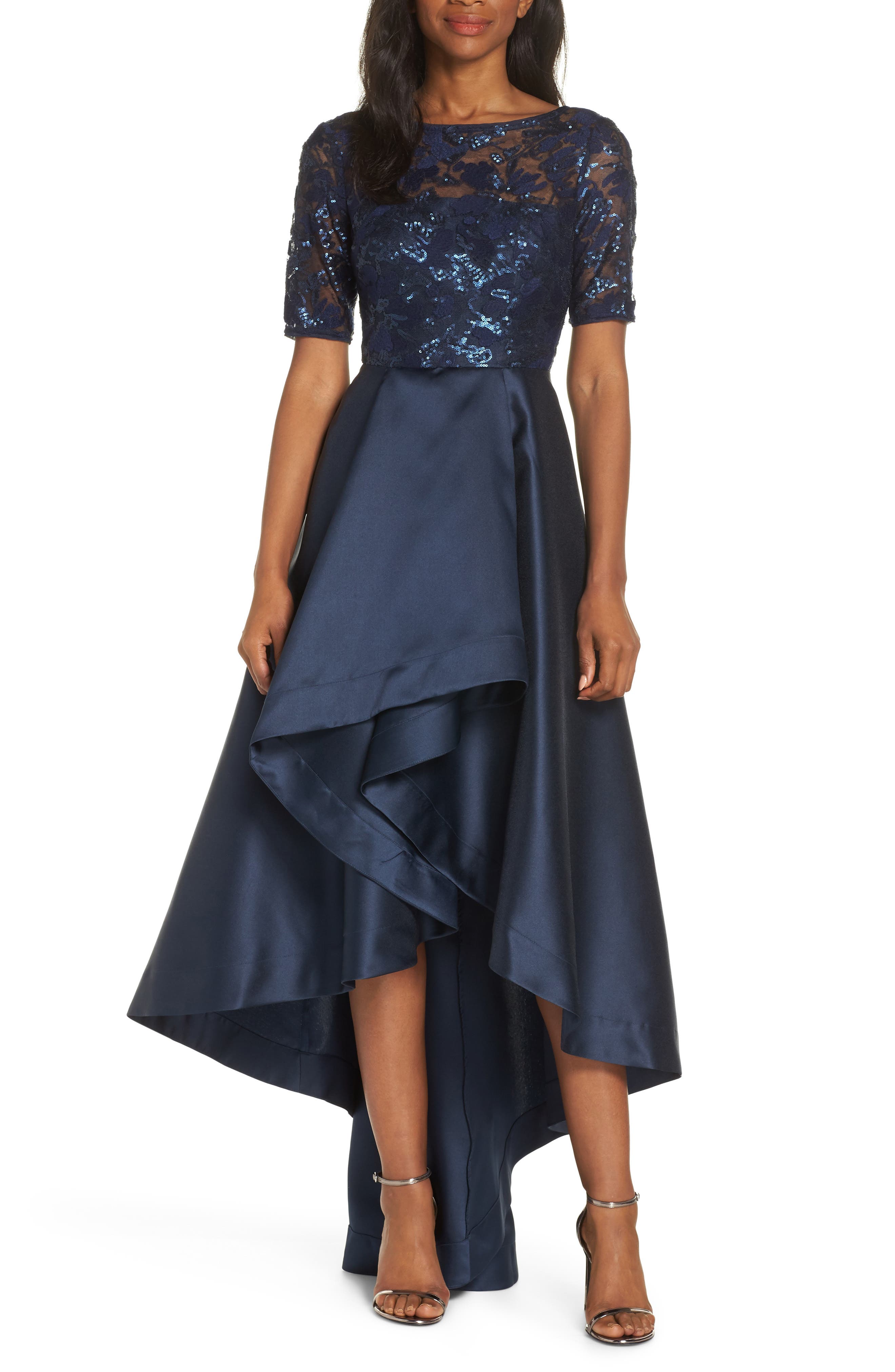 Adrianna Papell Sequin Lace High/low Evening Dress, Blue