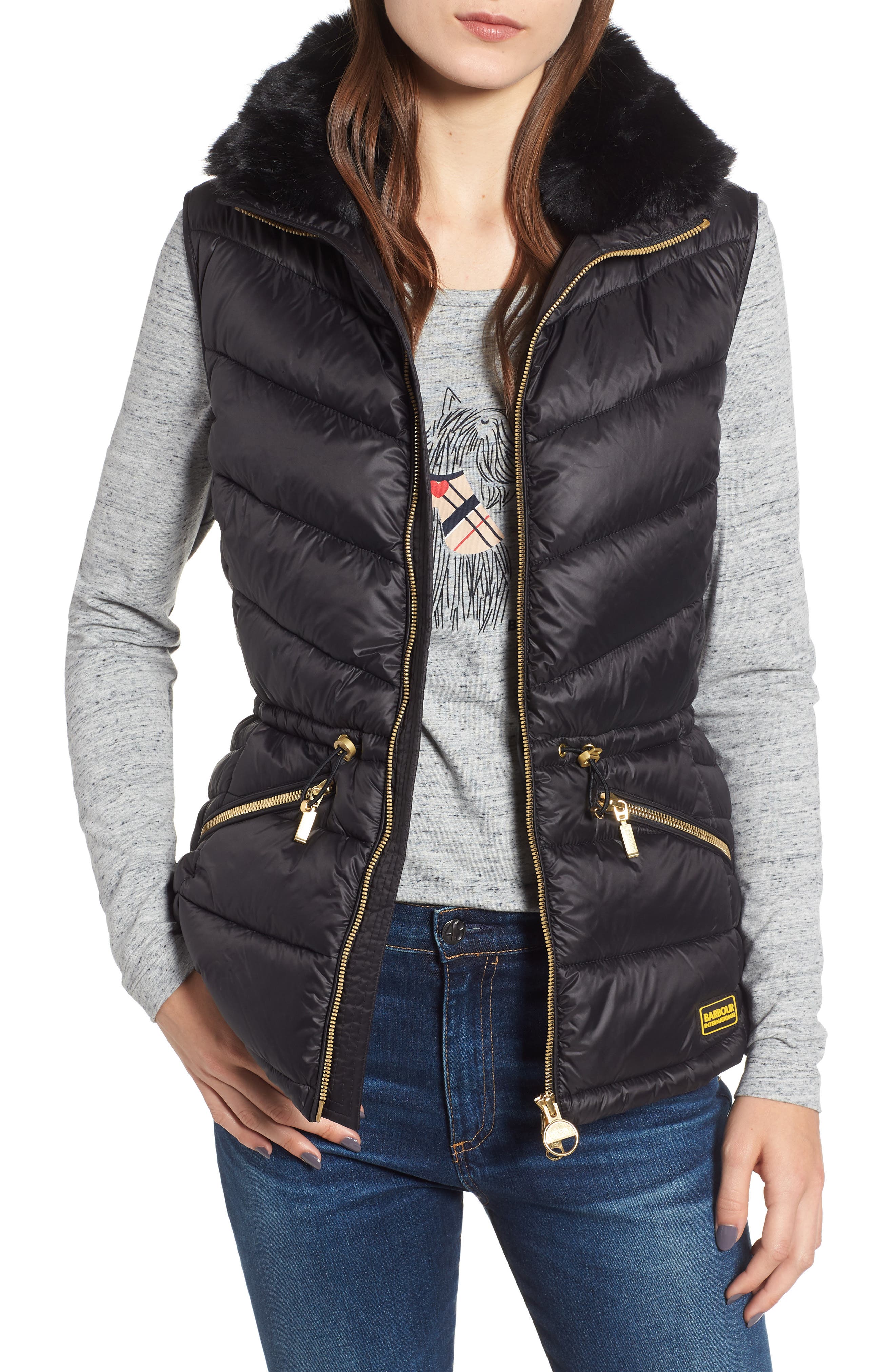 Barbour Victory Cinch Waist Chevron Quilted Gilet with Removable Faux