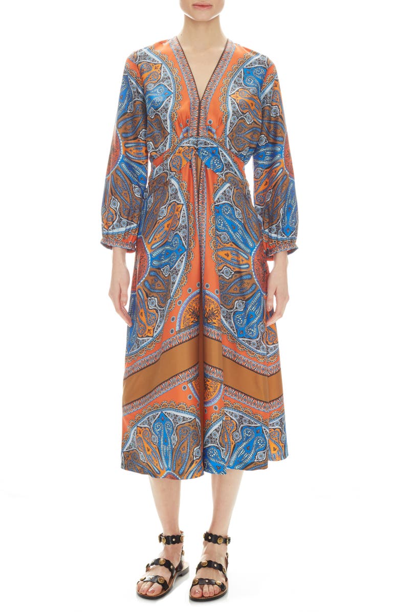 Sandro Dresses YANIS SCARF PRINT SILK LONG SLEEVE DRESS