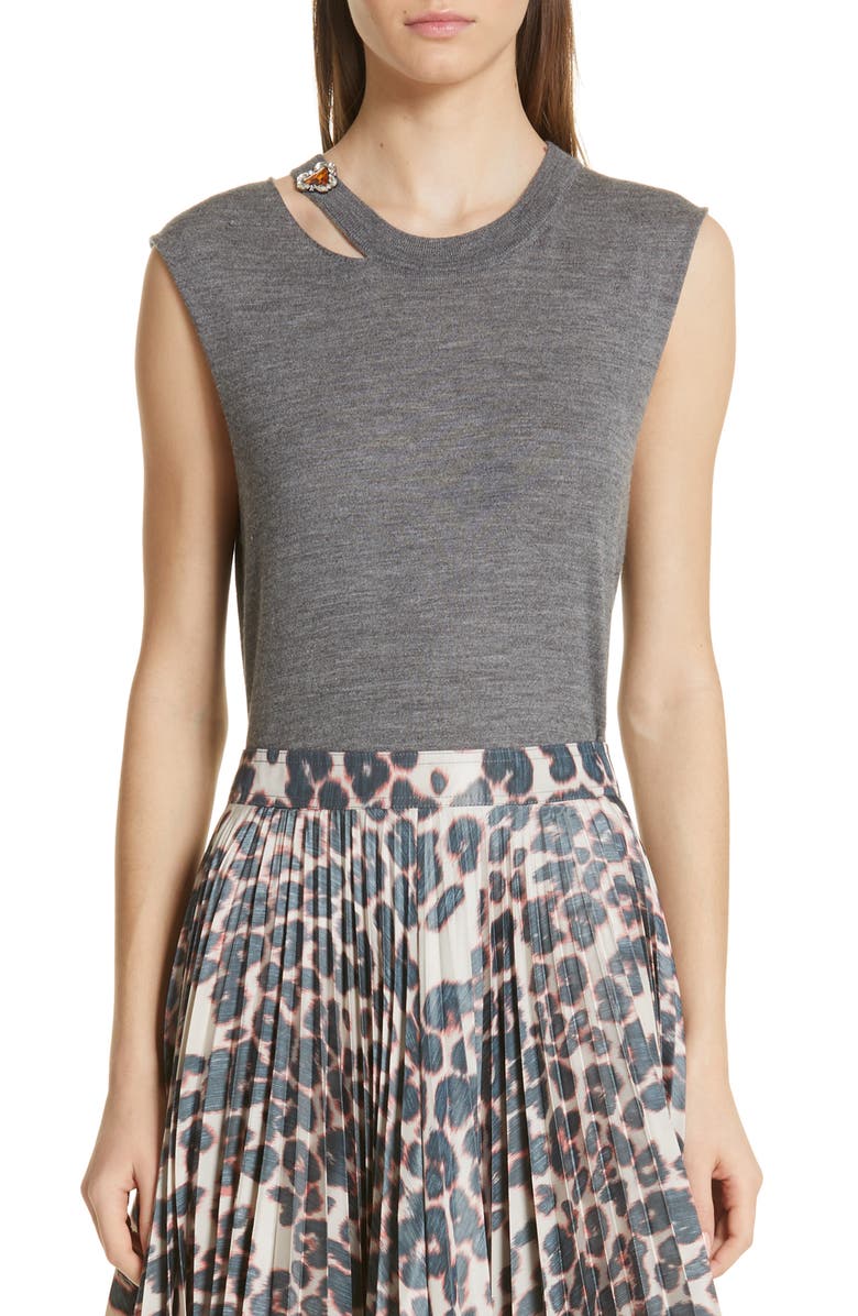 Calvin Klein 205w39nyc Tops JEWEL DETAIL CUTOUT WOOL & SILK TANK TOP