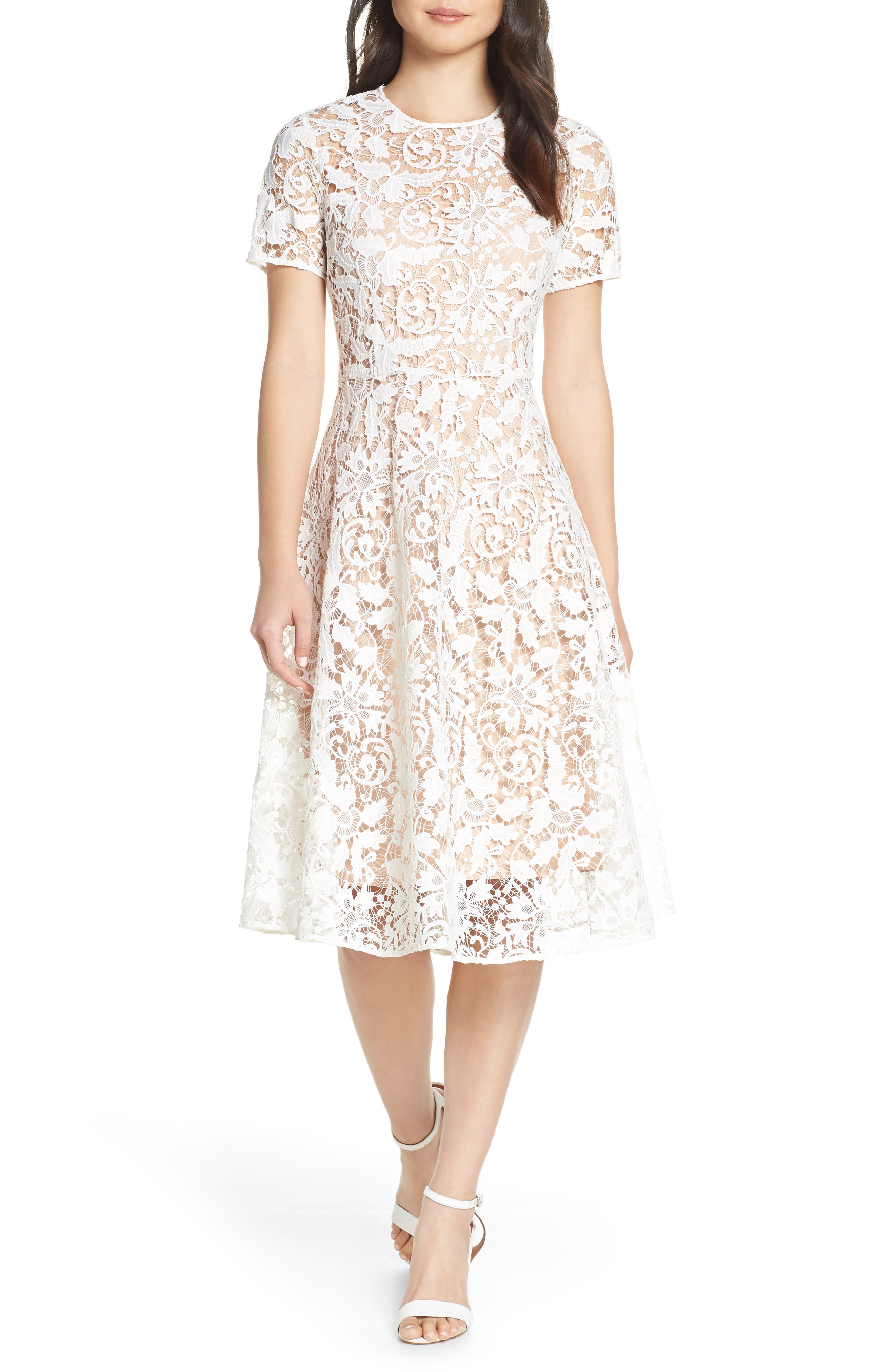 Chelsea28 Floral Lace A-Line Dress, White