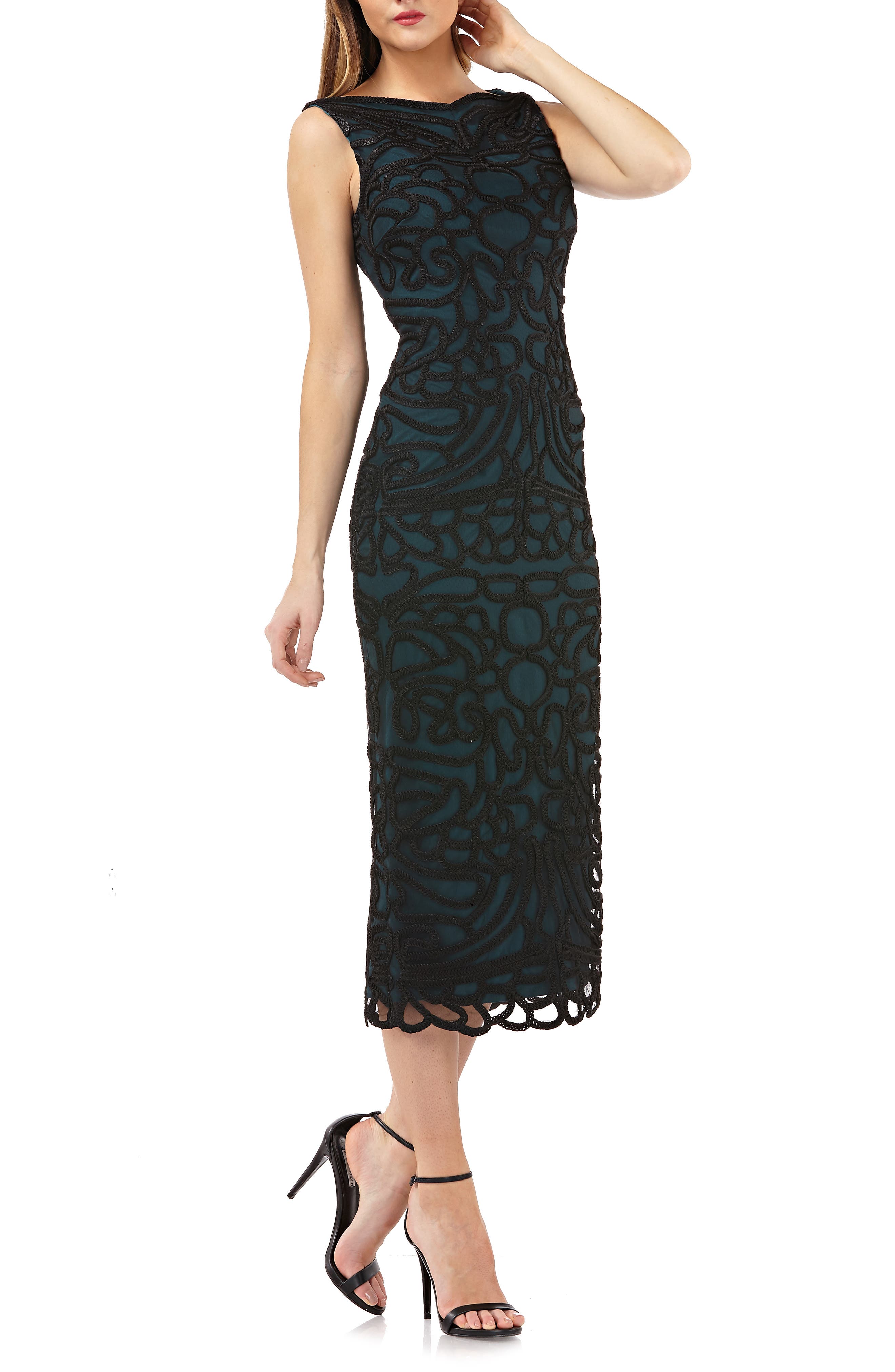 Js Collections Soutache Embroidered Midi Dress, Black
