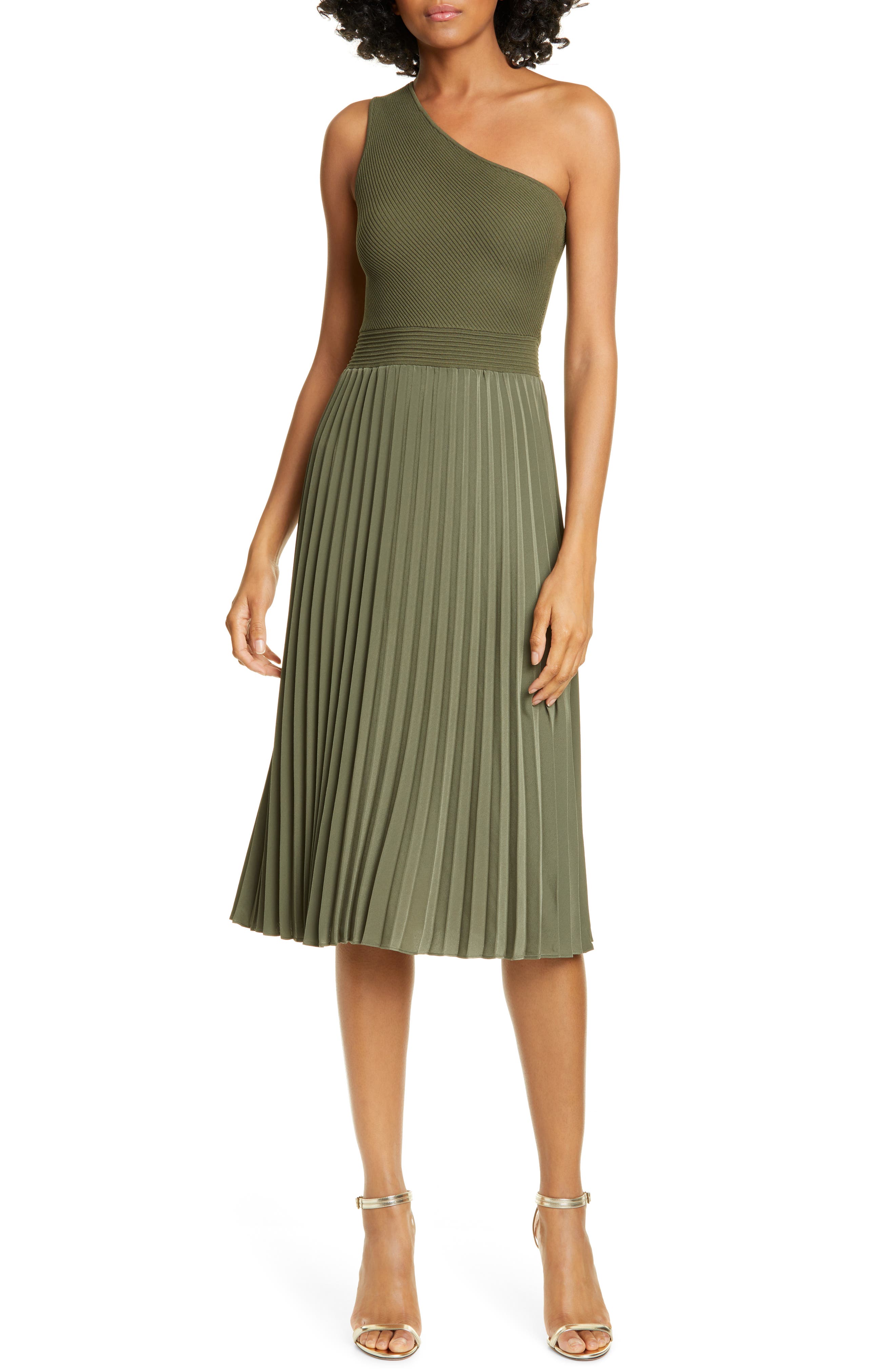 Ted Baker London Miriom Mixed Media One-Shoulder Dress, Beige