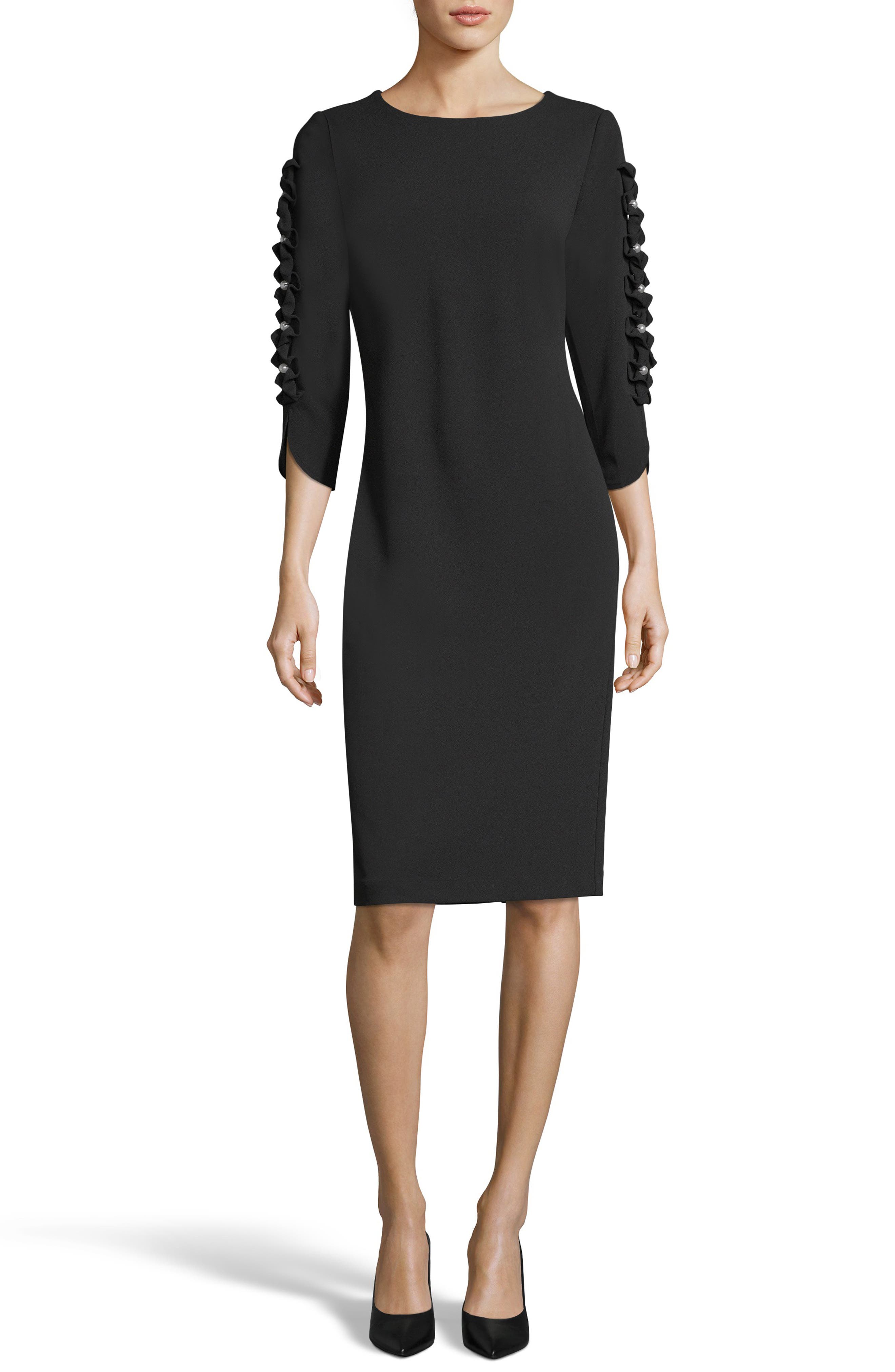Eci Ruffle Sleeve Sheath Dress, Black