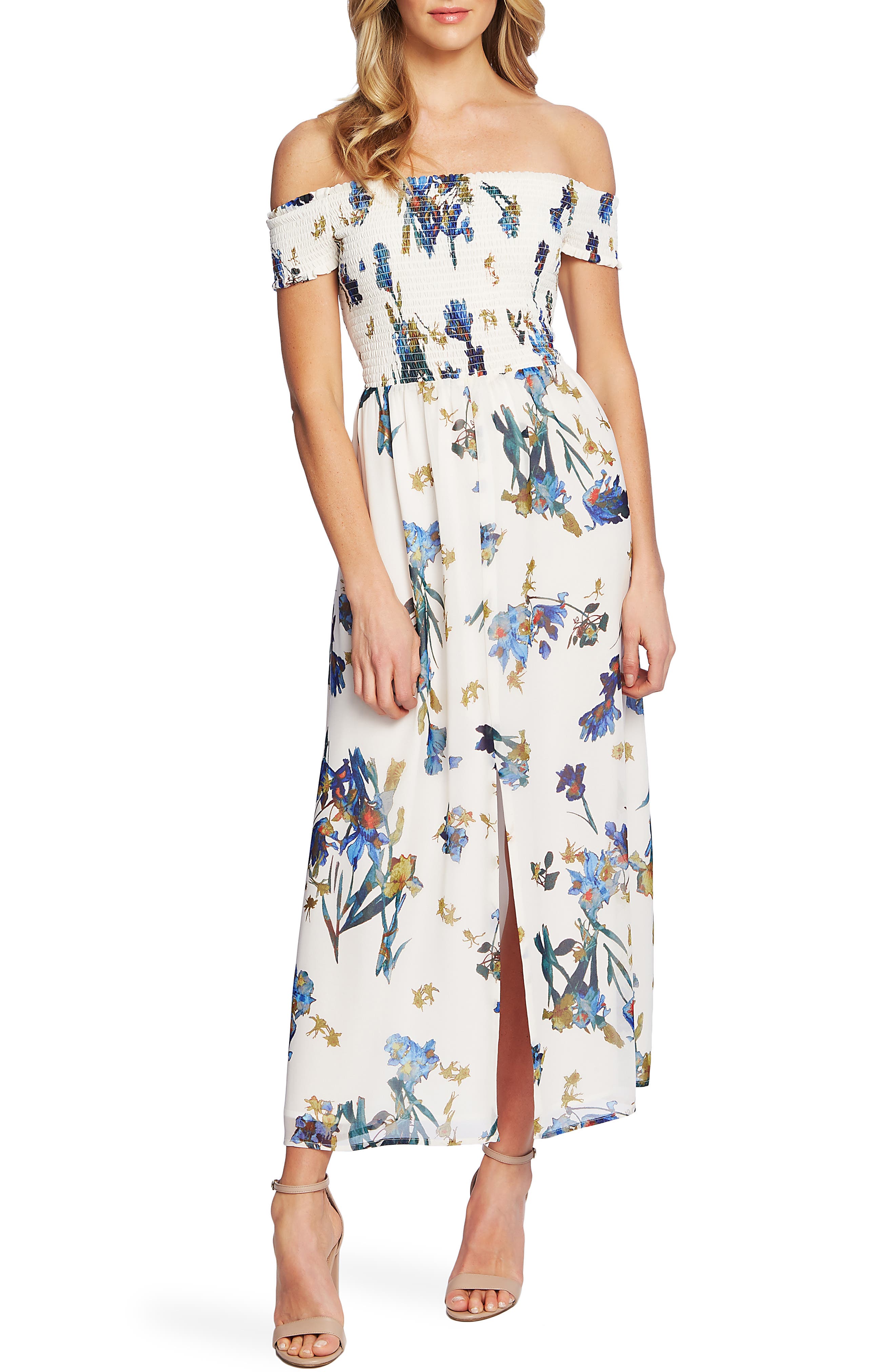 Cece Off The Shoulder Floral Maxi Dress, Ivory