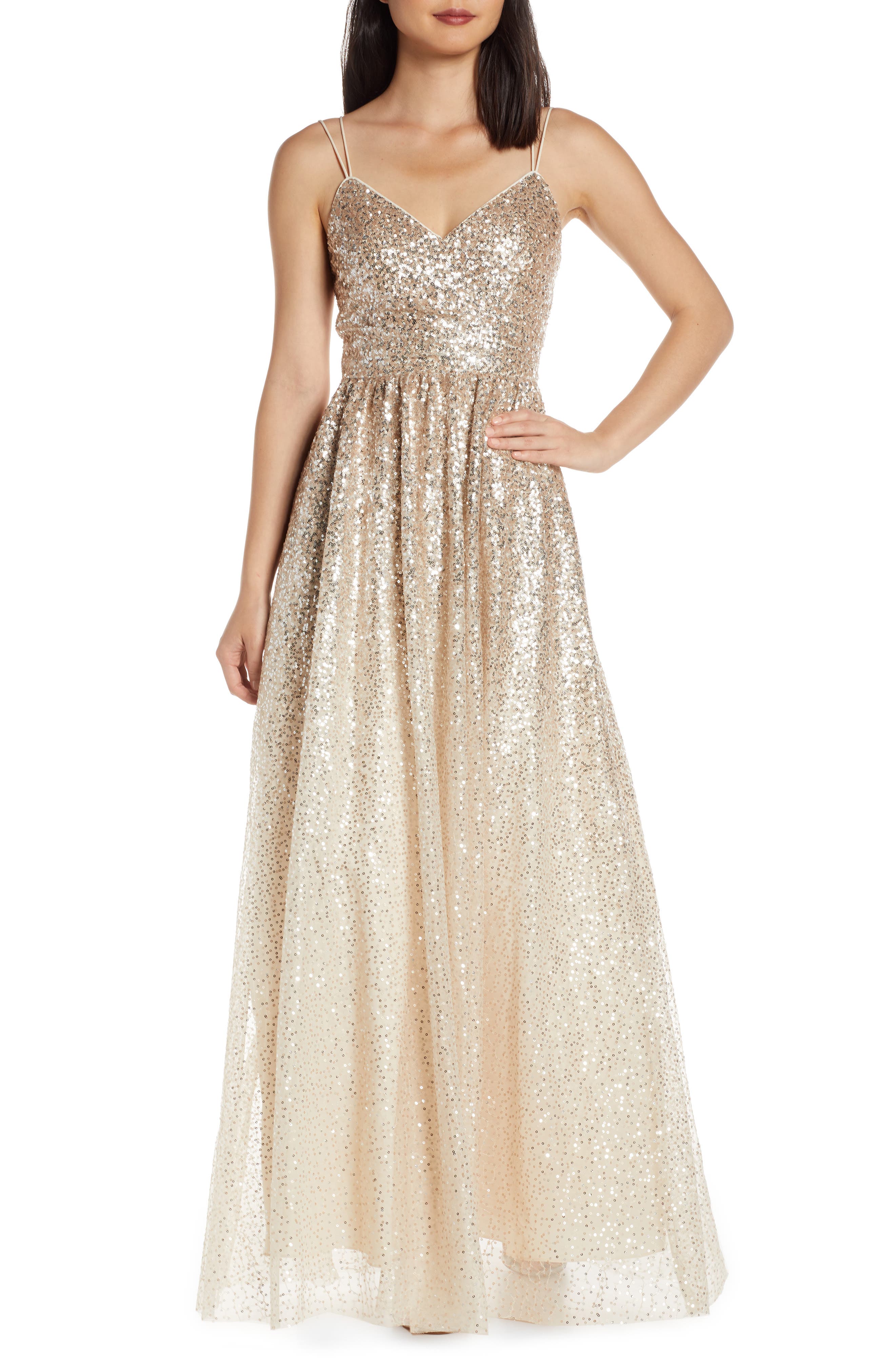 Eliza J Ombre Sequin Gown, Beige