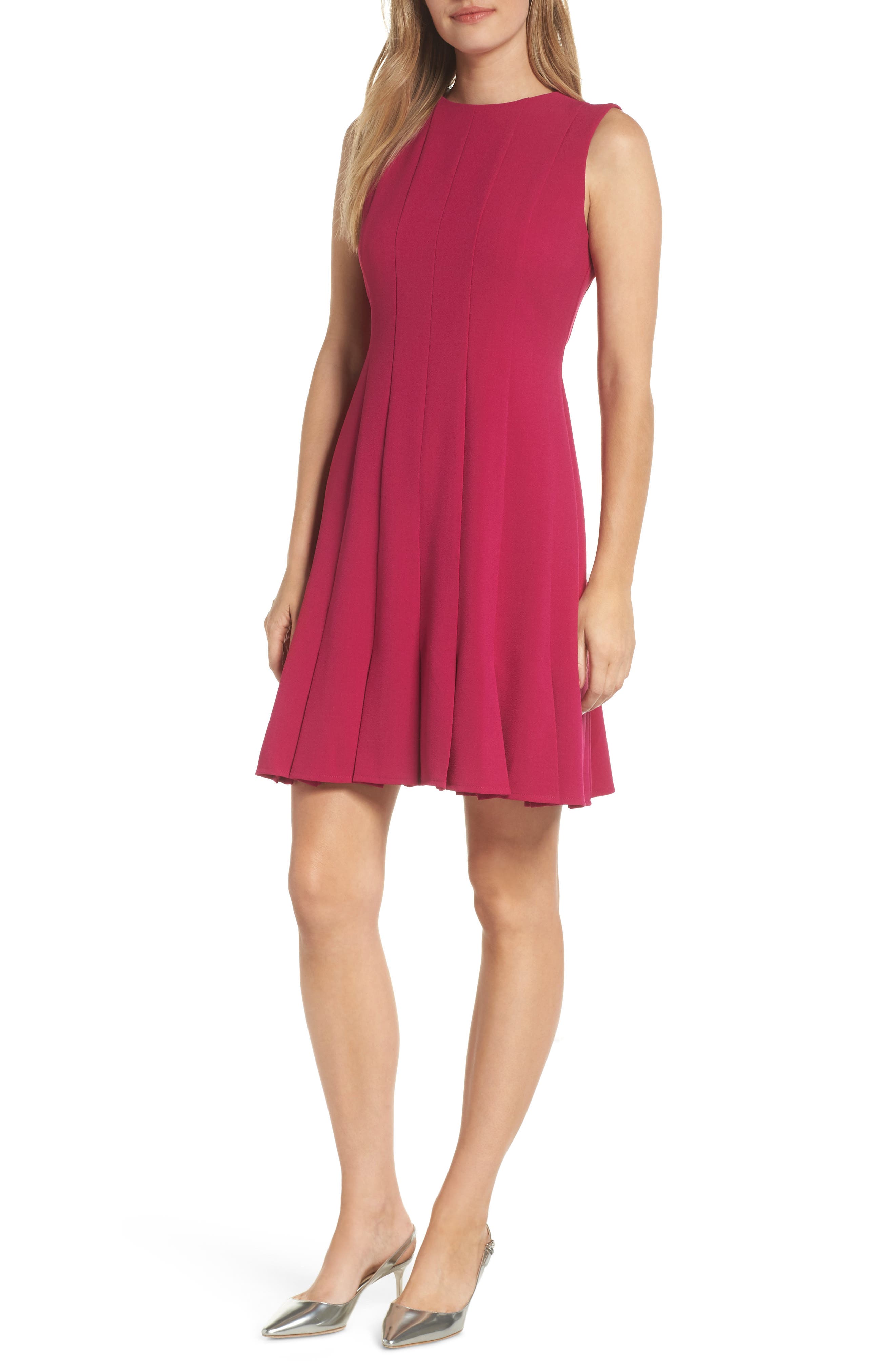 Julia Jordan Sleeveless Pleat Panel Fit & Flare Dress, Pink
