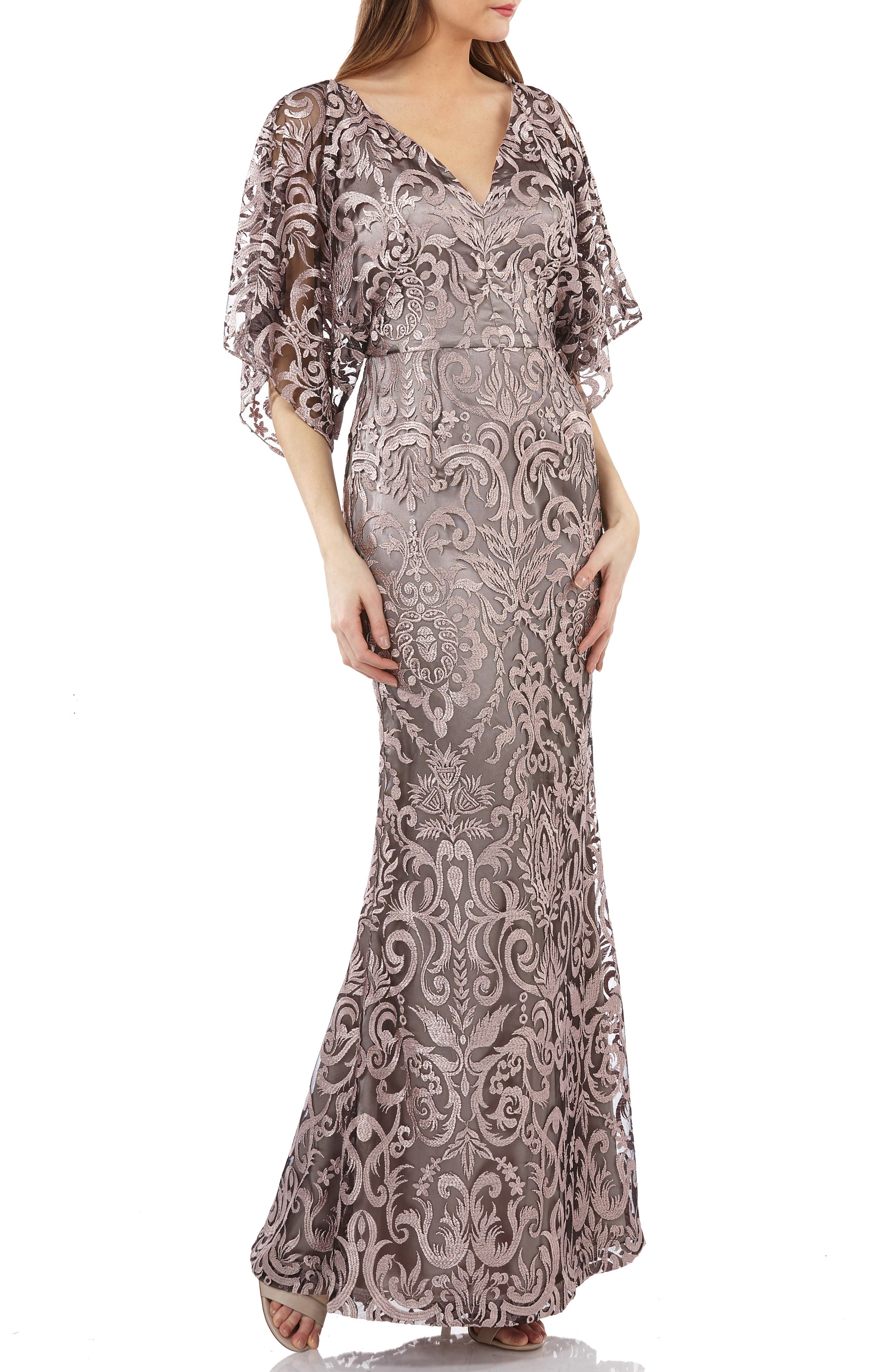Js Collections Embroidered Lace Evening Dress, Pink