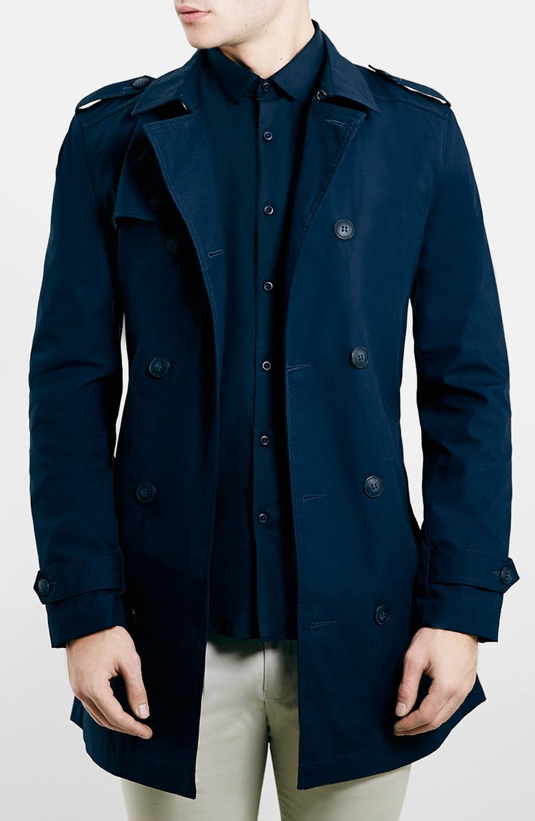 Topman Navy Double Breasted Trench Coat | Nordstrom