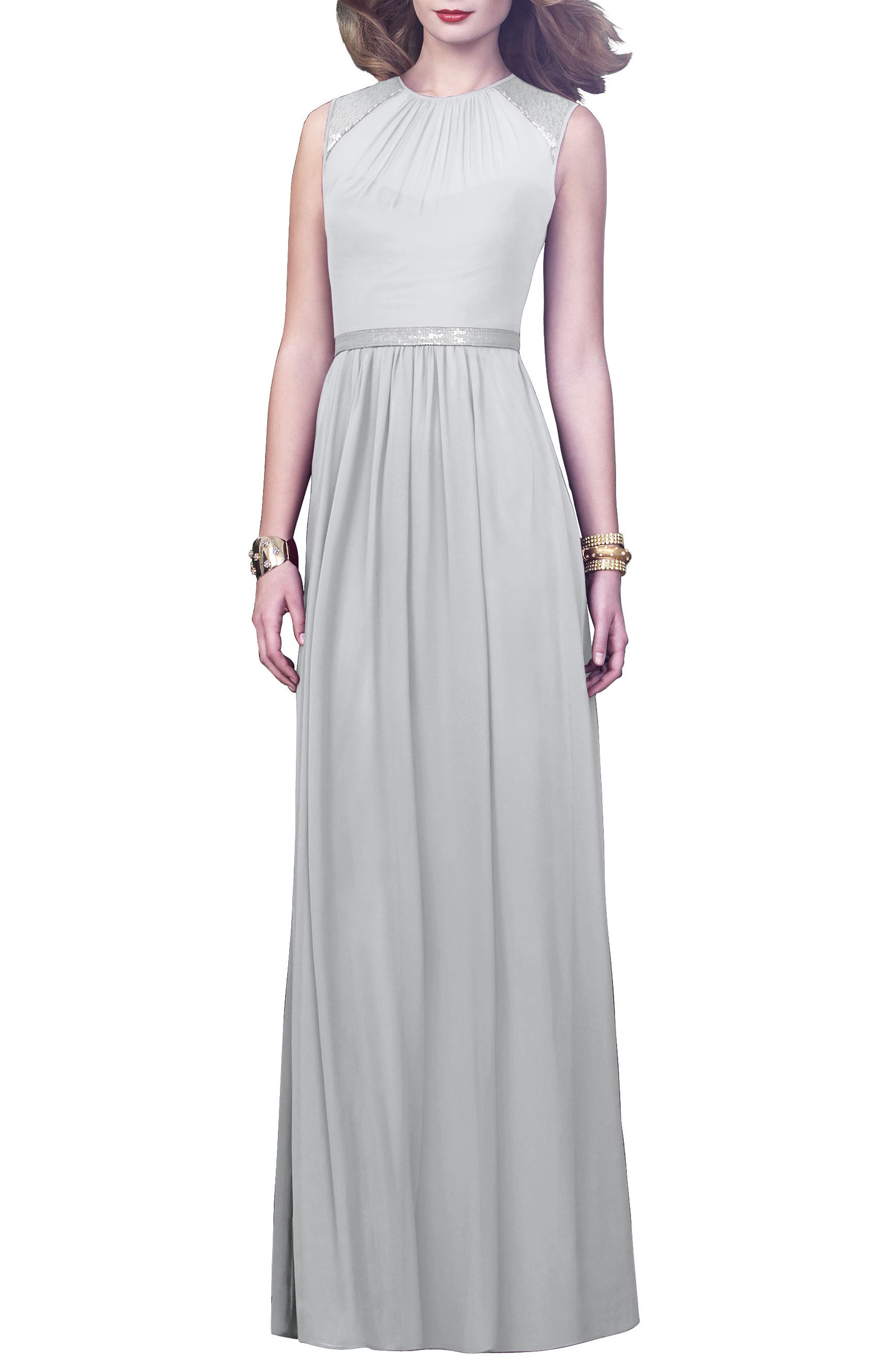Dessy Collection Embellished Open Back Gown, Grey