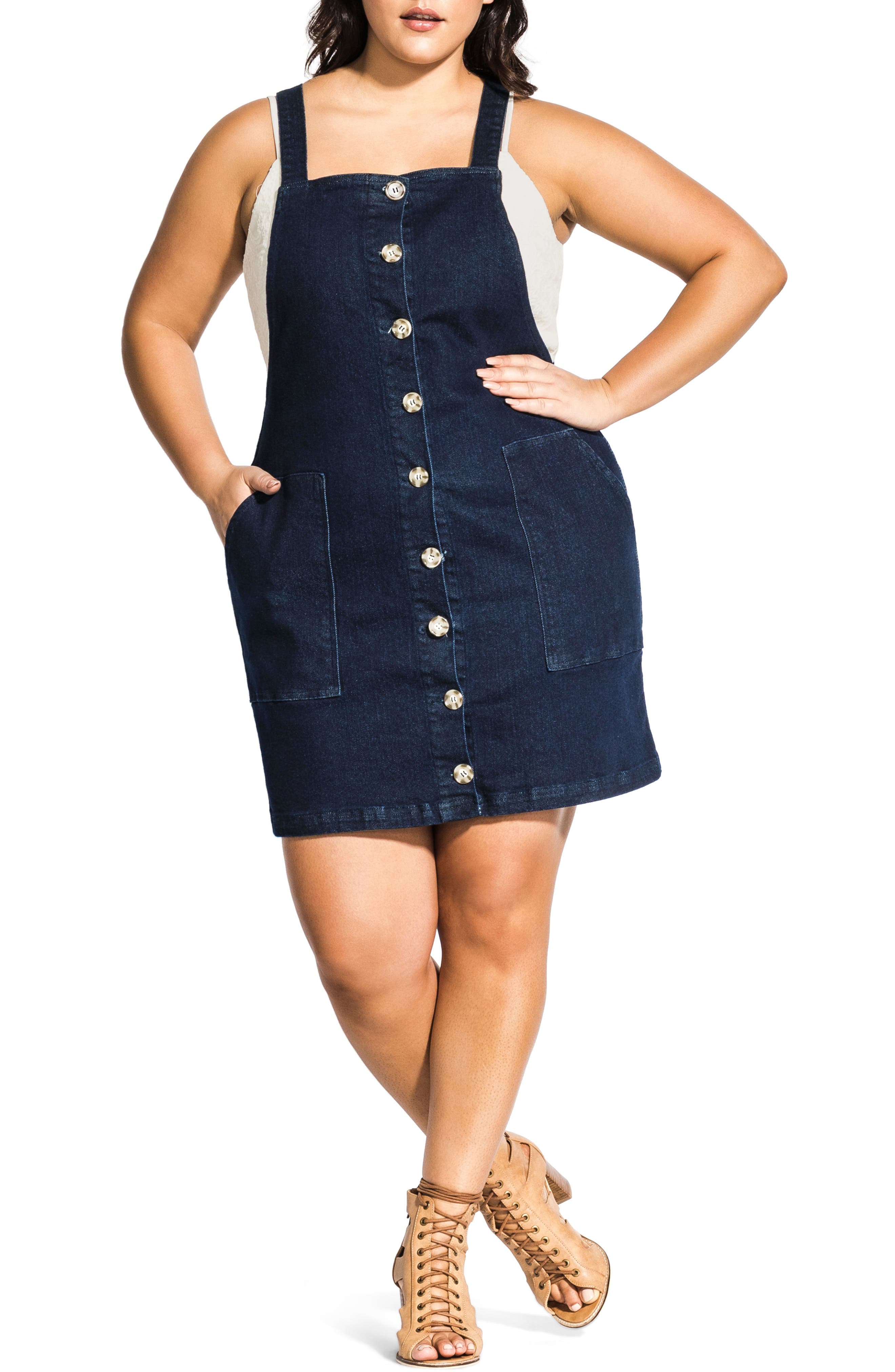 Plus Size City Chic Denim Overall Dress, Blue
