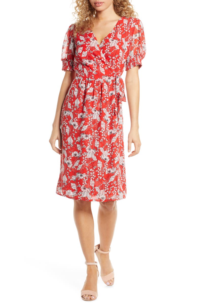 Floral Print Faux Wrap Dress