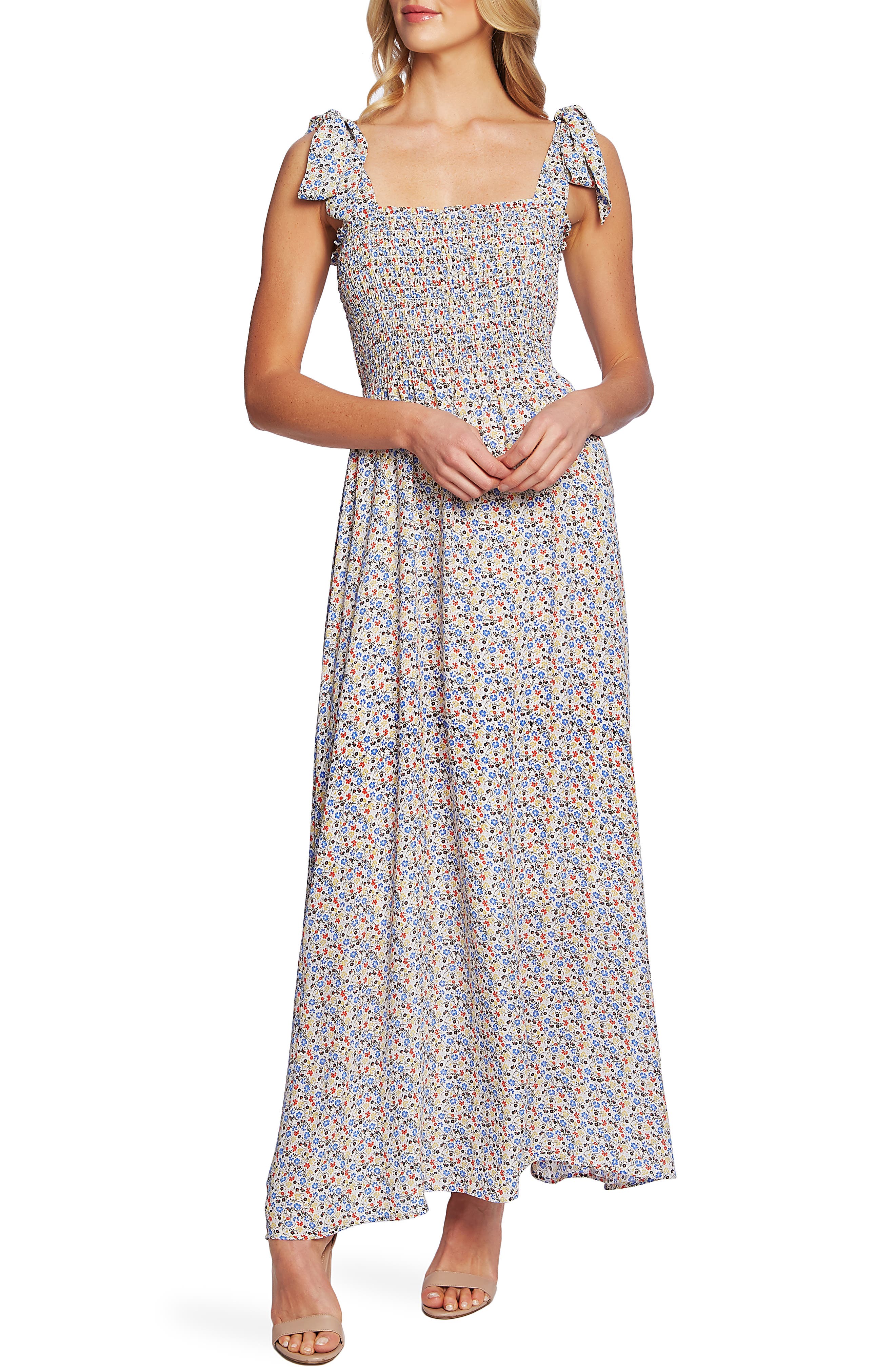 Cece Ditsy Print Maxi Dress, Ivory