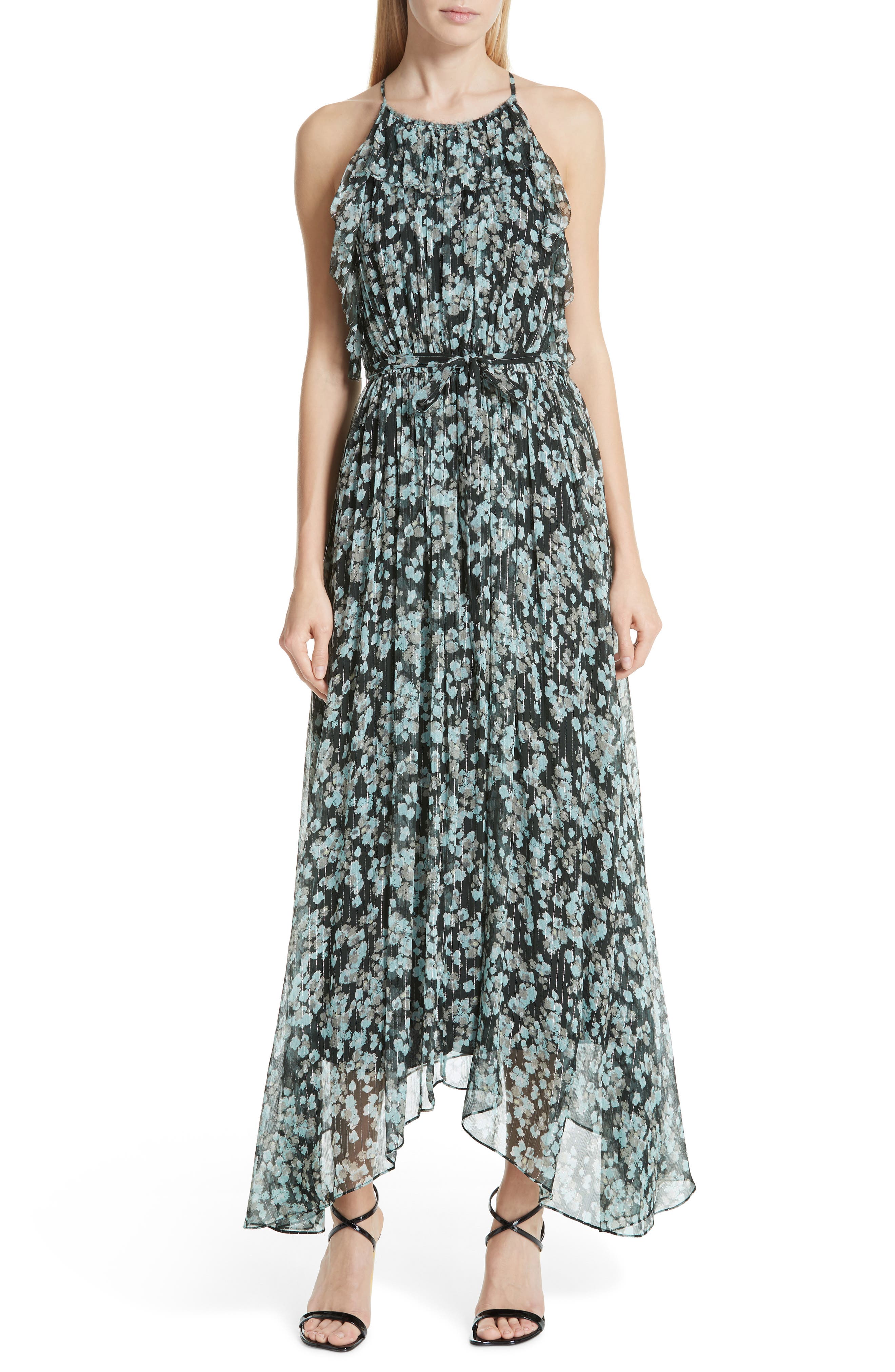 Jason Wu Metallic Floral Print Silk Maxi Dress, Green
